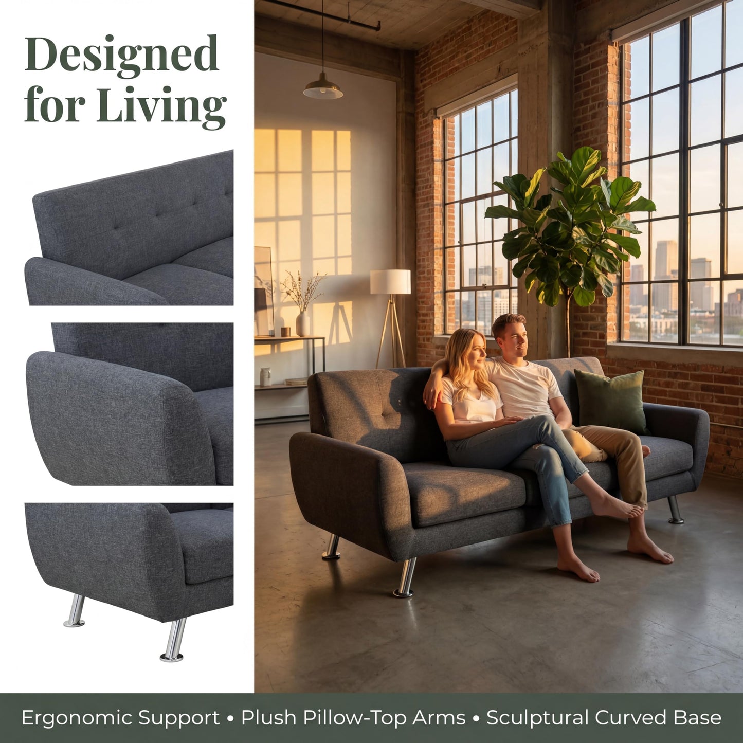 Trygoal 3 Piece Sofa Sets for Living Room, Modern Sectional Couch and Loveseat & Armchair Set, Mid-Century Furniture Sets for Living Room, Apartment, Office, Black