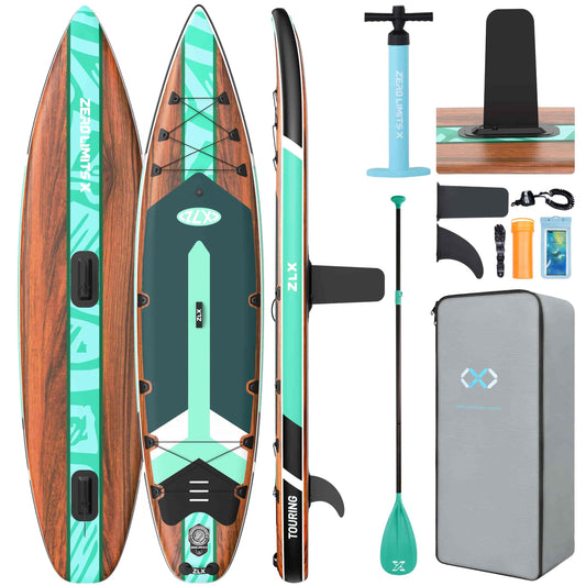 ZLX 11'6" Extra Wide Inflatable Paddle Board, Touring Stand Up Paddleboard, Fast-Tracking SUP for Long-Distance, Stable Center Fin, Portable Backpack & Accessories for Adults, 500lb/3 People/Family