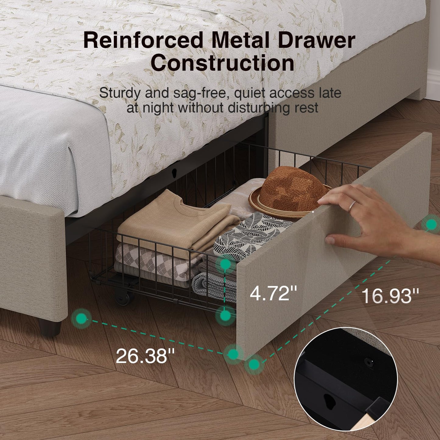 Novilla King Bed Frame, King Bed Frame and Headboard, King Size Bed Frame with Drawers, King Bed Frame with LED Lights, Charging Station and Adjustable Headboard, No Box Spring Needed, Beige