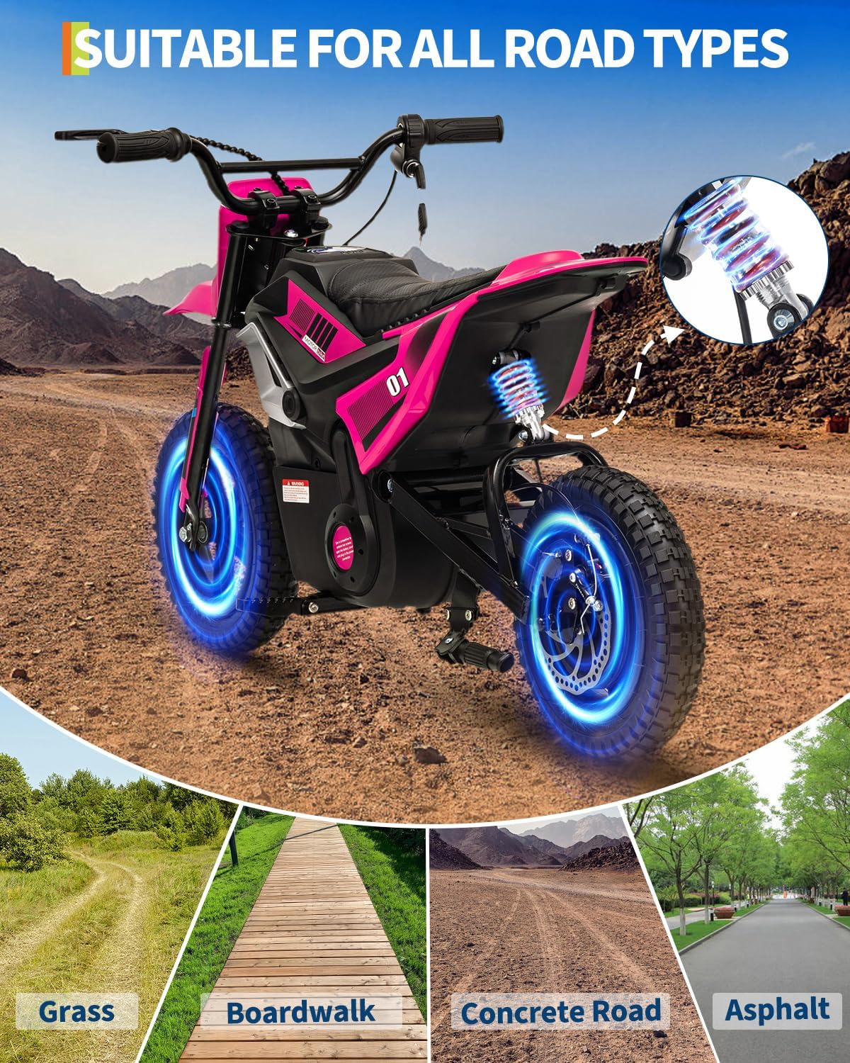 GarveeLife Electric Dirt Bike for Teens, 12" Fat Tire 350W Electric Motorcycle with 24V Battery, 14MPH Top Speed, 130 LBS Max Load, Mini Dirtbike for Kids, Mountain Off-Road Bike Fit Age 10+
