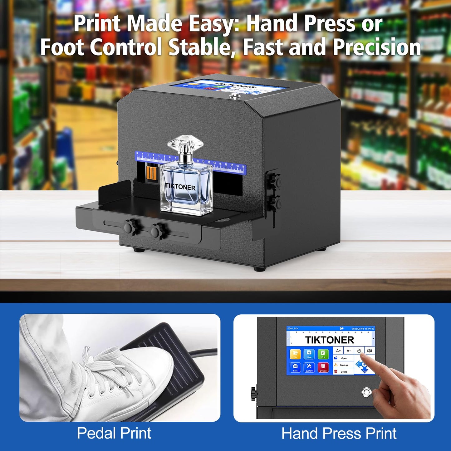TIKTONER Inkjet Coding Machine with 42ml Fast Dry Ink Cartridge, Date Printing Machine with 7" Touch Screen, Metal Inkjet Coder Print on Various Materials Batch Code Printer for Text Date Lot Number