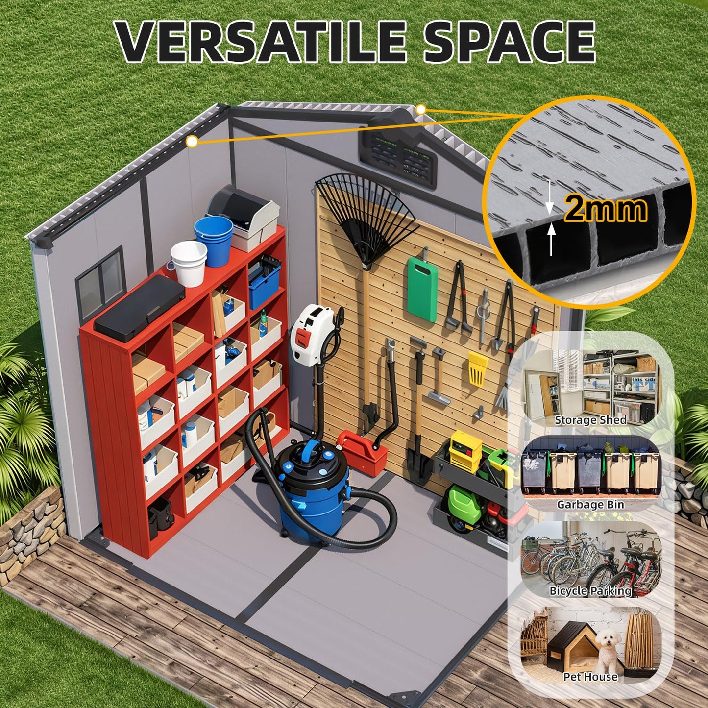 MELLCOM 6x4 FT Resin Outdoor Shed with Lockable Door and Floor, Garden Plastic Storage Shed with Windows, Resin Outdoor Storage Tool Shed for Bike, Garbage Can, Lawnmower