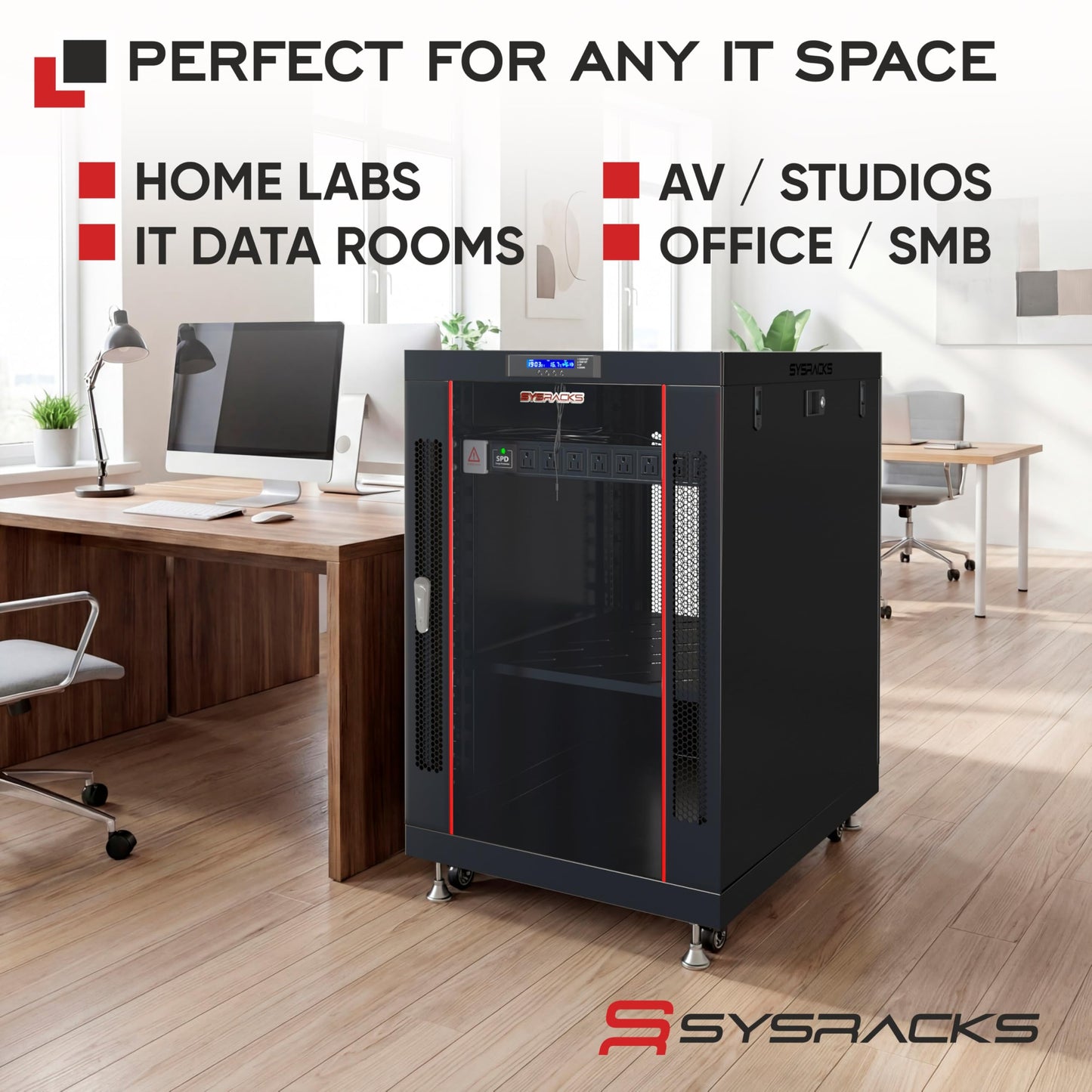 19" Server Rack Cabinet 22U – 35" Deep Network Cabinet Enclosure with Glass Door, Locking Panels, Cooling Fans, PDU & Shelf, IT Rack for Servers, Switches, AV Equipment