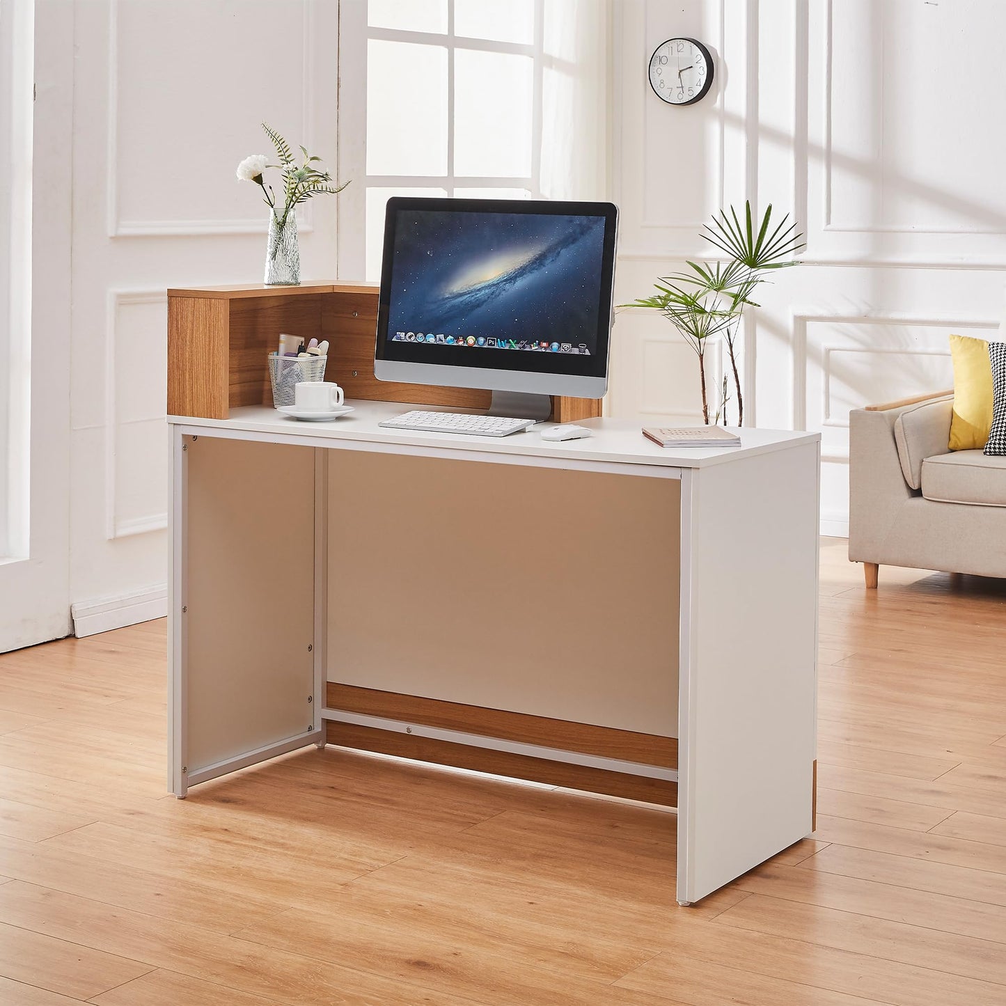 Reception Desk with Counter,Modern Counter Table with Cable Grommet,47 inch Retail Counter for Checkout, Lobby, Beauty Salon,Barber and Small Company (Normal)