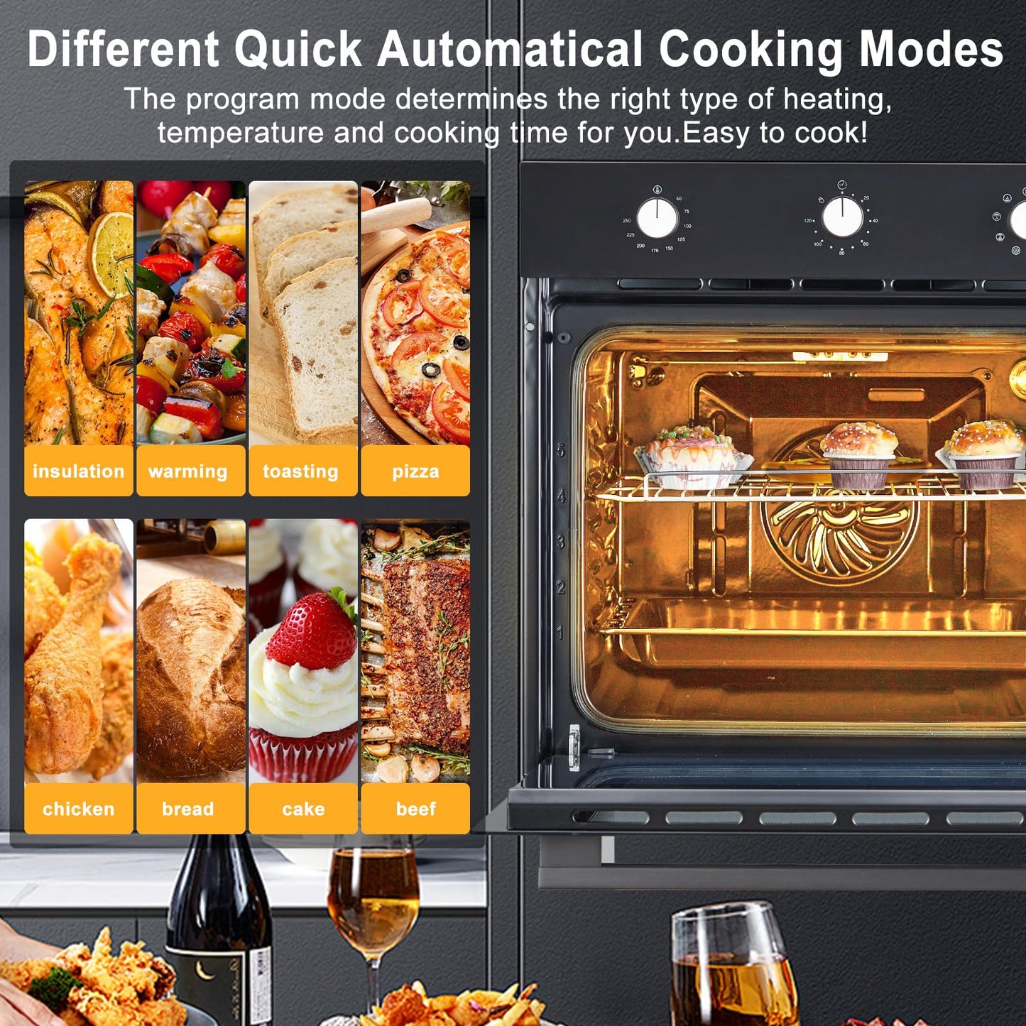 MilleLoom 24" Single Wall Oven - 2.5 Cu.Ft, 240V 3000W, Even Cooking, Versatile Functions, User-Friendly Controls, Double-Layered Glass Door, Black