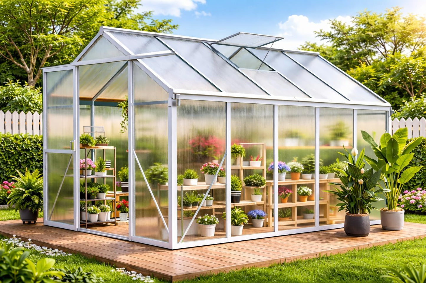 6x10 FT Greenhouse for Outdoors, Polycarbonate Greenhouse with Roof Vent, Ground Nails, Lockable Push Door, Aluminum Large Walk-in Green House for Outside Garden Backyard, Patio, Lawn, Silver