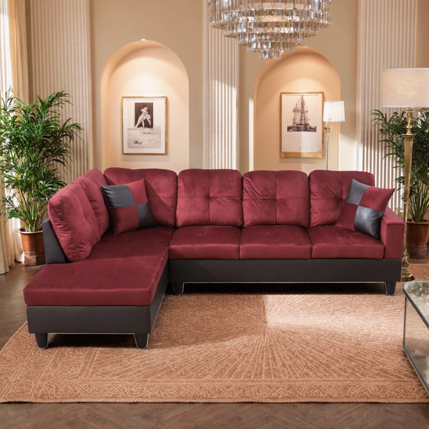 NicBex Flannel 103.5" Sectional Couches for Living Room, 2-Piece L-Shaped Sectional Couch with Movable Lounge Chaise, Multi-Scene Use for Apartment & Office, Red