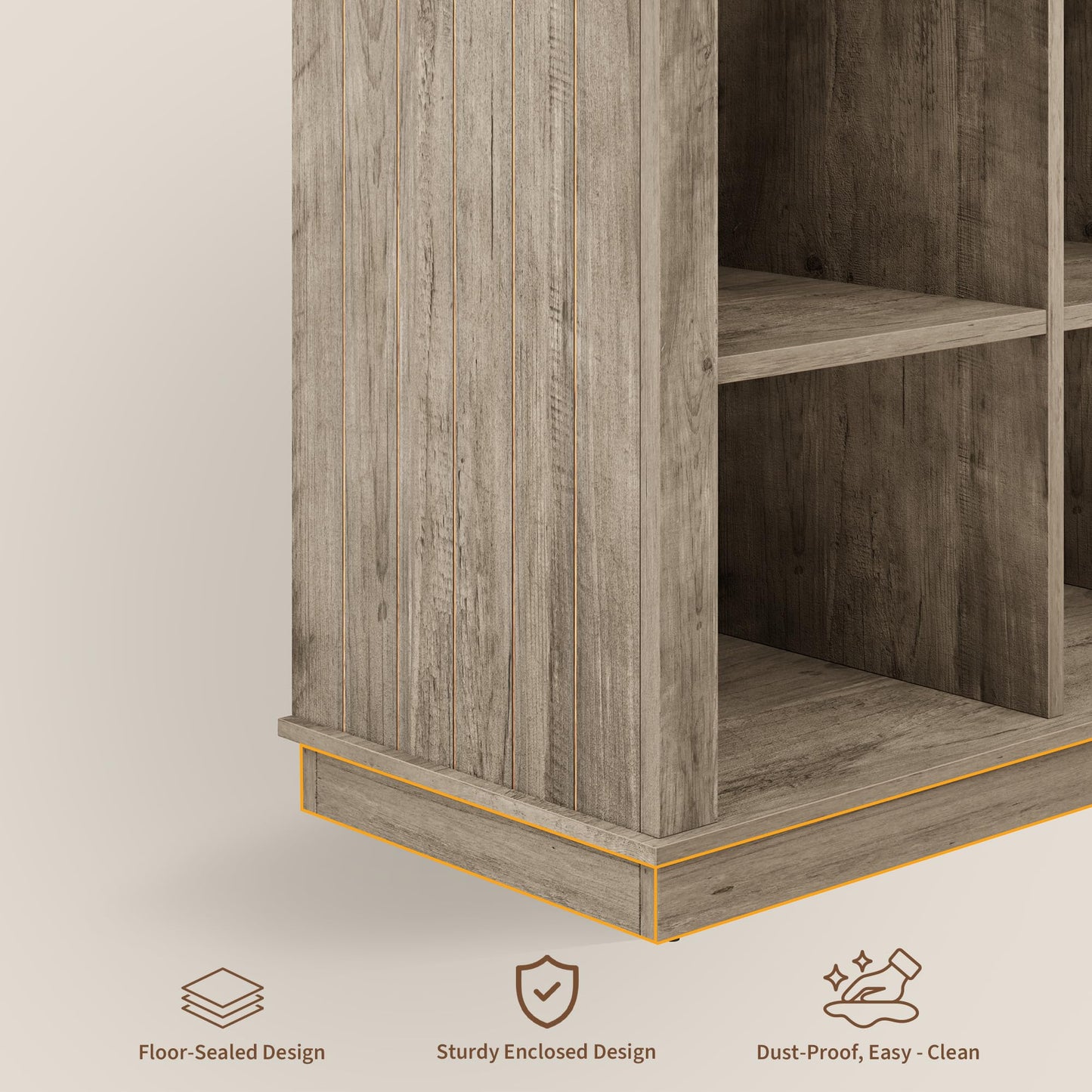 Garvee 8 Cube Storage Organizer Bookshelf, Farmhouse Horizontal Bookcase, 62 in Long Low Bookshelf, Wood Storage Bookcase for Living Room, Entryway, Home Office, Grey