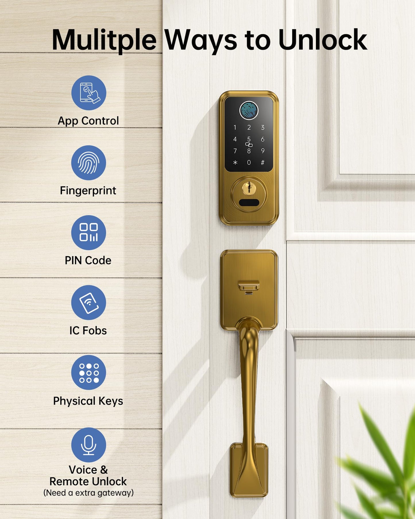 Hornbill Keyless Entry Door Lock, Smart Front Door Lock Set, Smart Deadbolt Keypad Handle Set for Home/House/Airbnb/Office, Auto-Lock,Bronze Brown