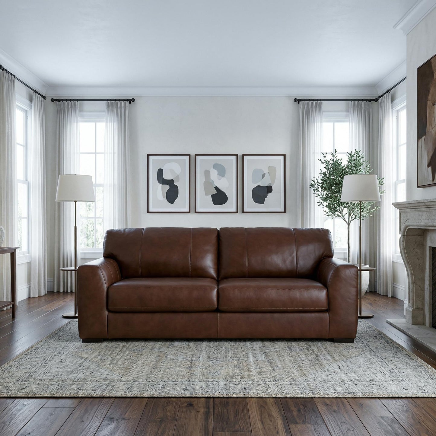 Signature Design by Ashley Creazzo Modern Leather Match Sofa with Loose Seat Cushions and Non-Skid Legs, Dark Brown