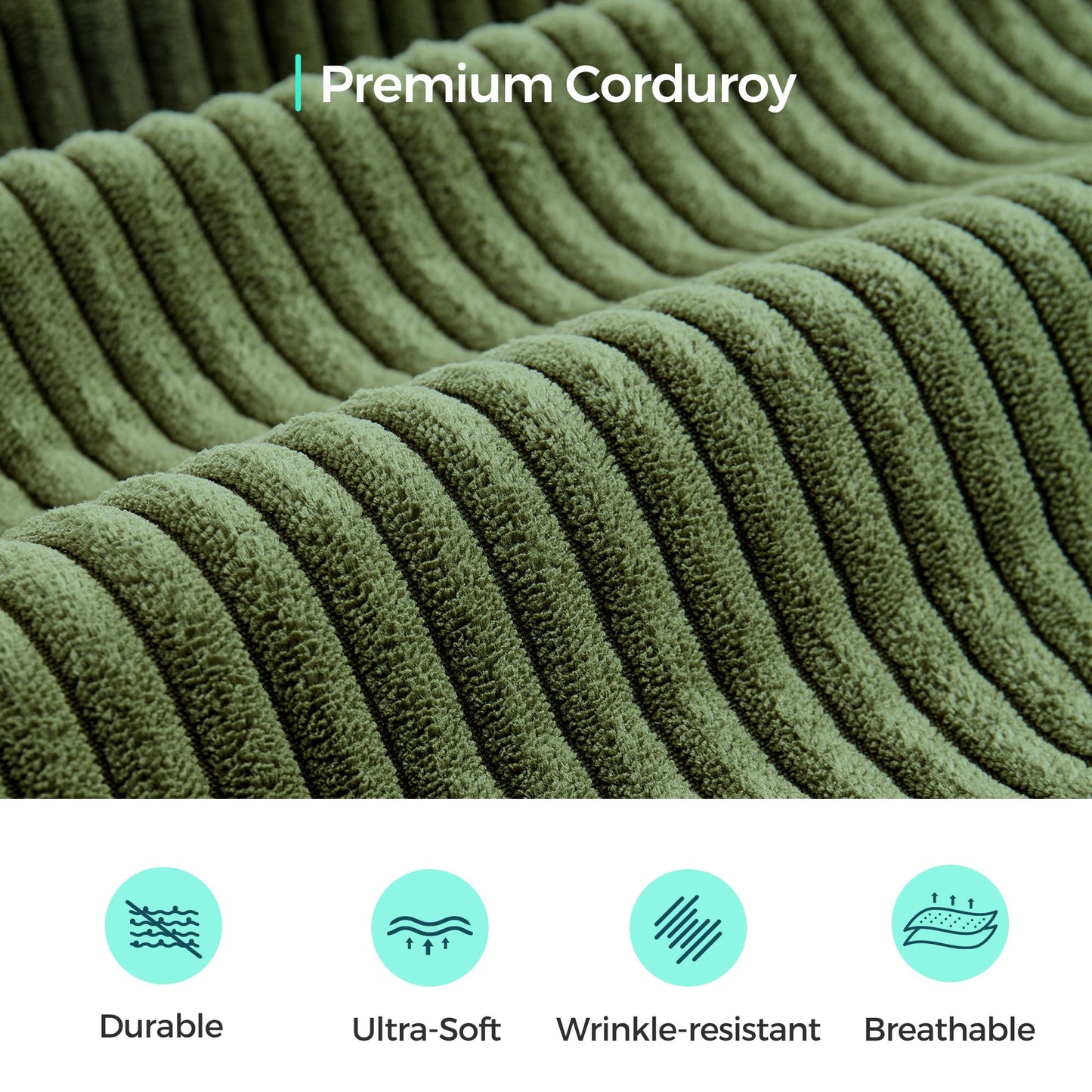 LINSY HOME Modular Sectional Sofa, 134" Boneless Couch L Shaped 4-Seat Sofa with Movable Ottoman, Corduroy Sectional Cloud Couches for Living Room, No Assembly Required, Green