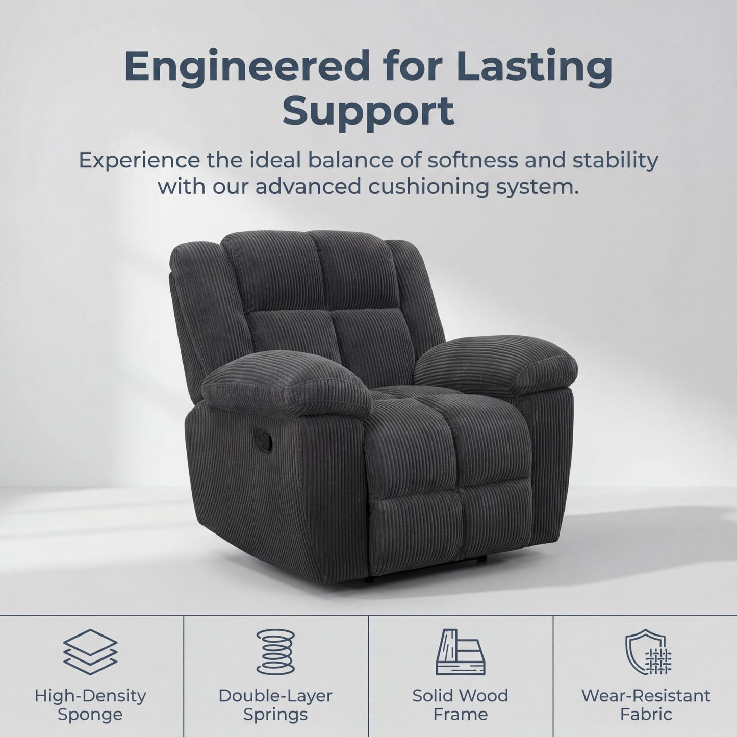 Trygoal Oversized Corduroy Recliner Chair, Manual Lazy Boy Recliner with Home Theater Seating, Breathable Living Room Reclining Chair for Adults Reading, Gaming, Relax, Dark Gray