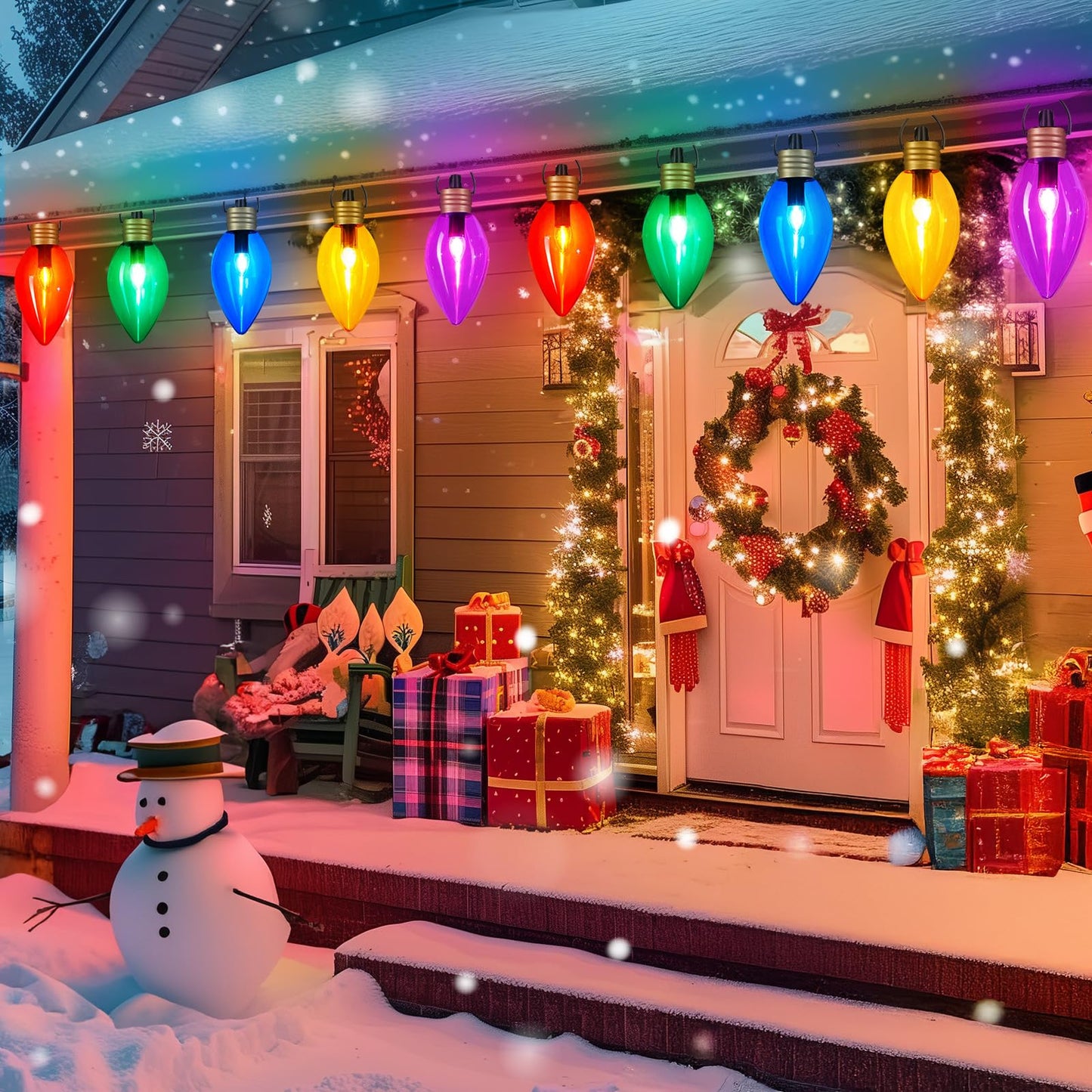 Minetom Christmas String Lights, 11Ft 5 LED Jumbo C9, Waterproof, Multicolor, 2 Pack Super Jumbo Decorations