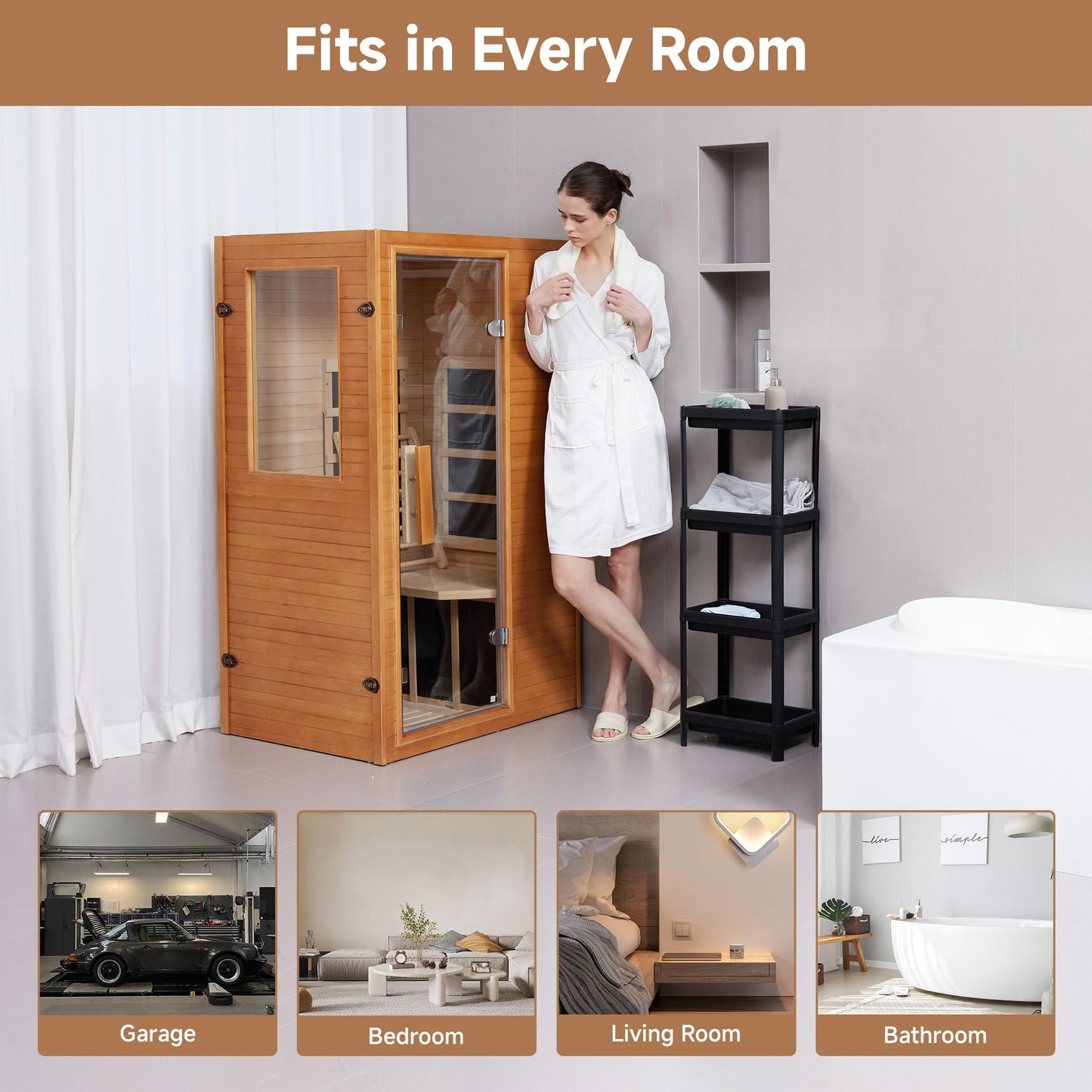 springspa Infrared Sauna Home Sauna, Indoor Far Infrared Saunas for Home, 1 Person Canadian Hemlock Wooden Spa Room, 950w 120v with Control Panel, 33 * 27.3 * 59 inch