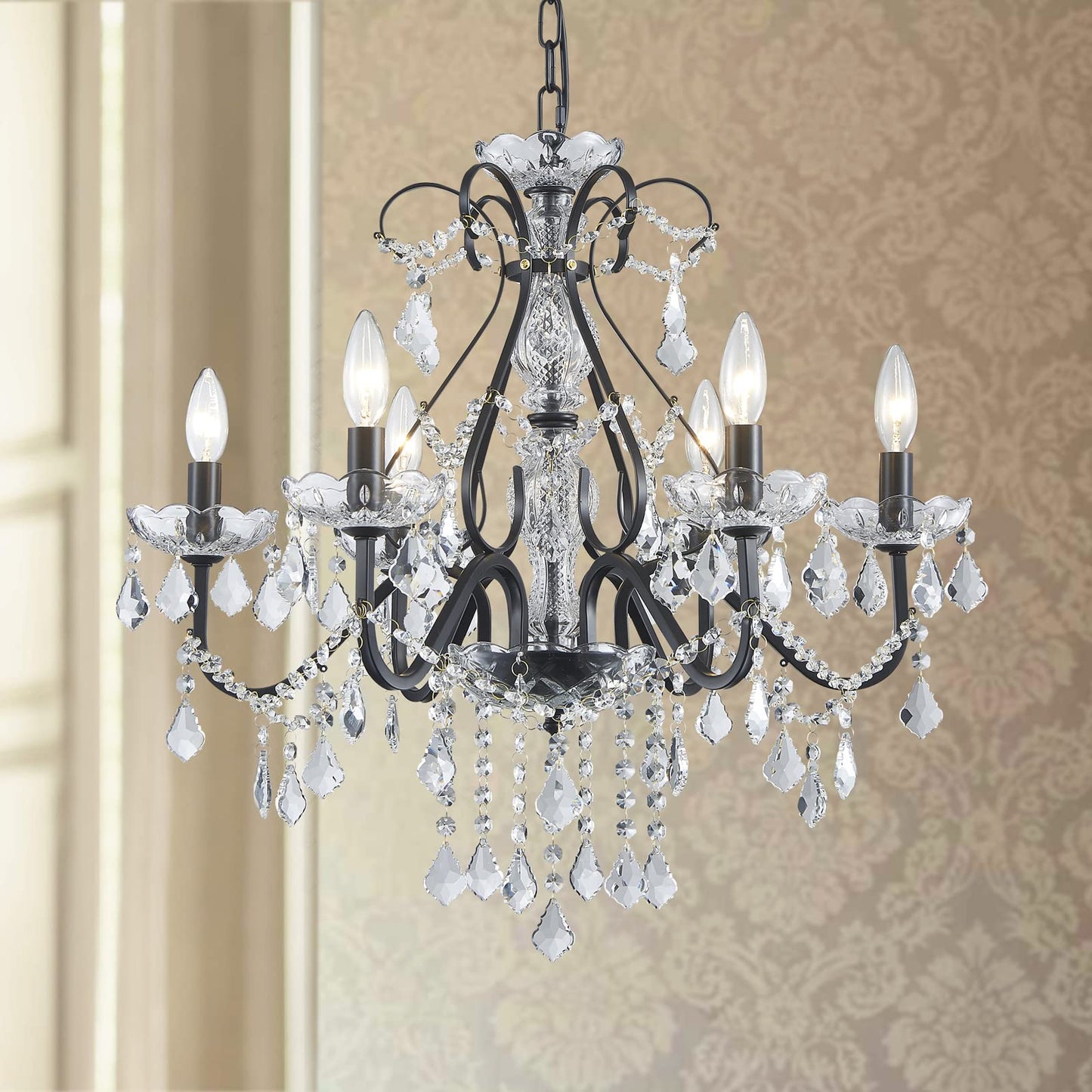 Bestier Black Vintage Candle Chandelier Lighting Fixture, 6 E12 Bulbs Required, D24in x H26in