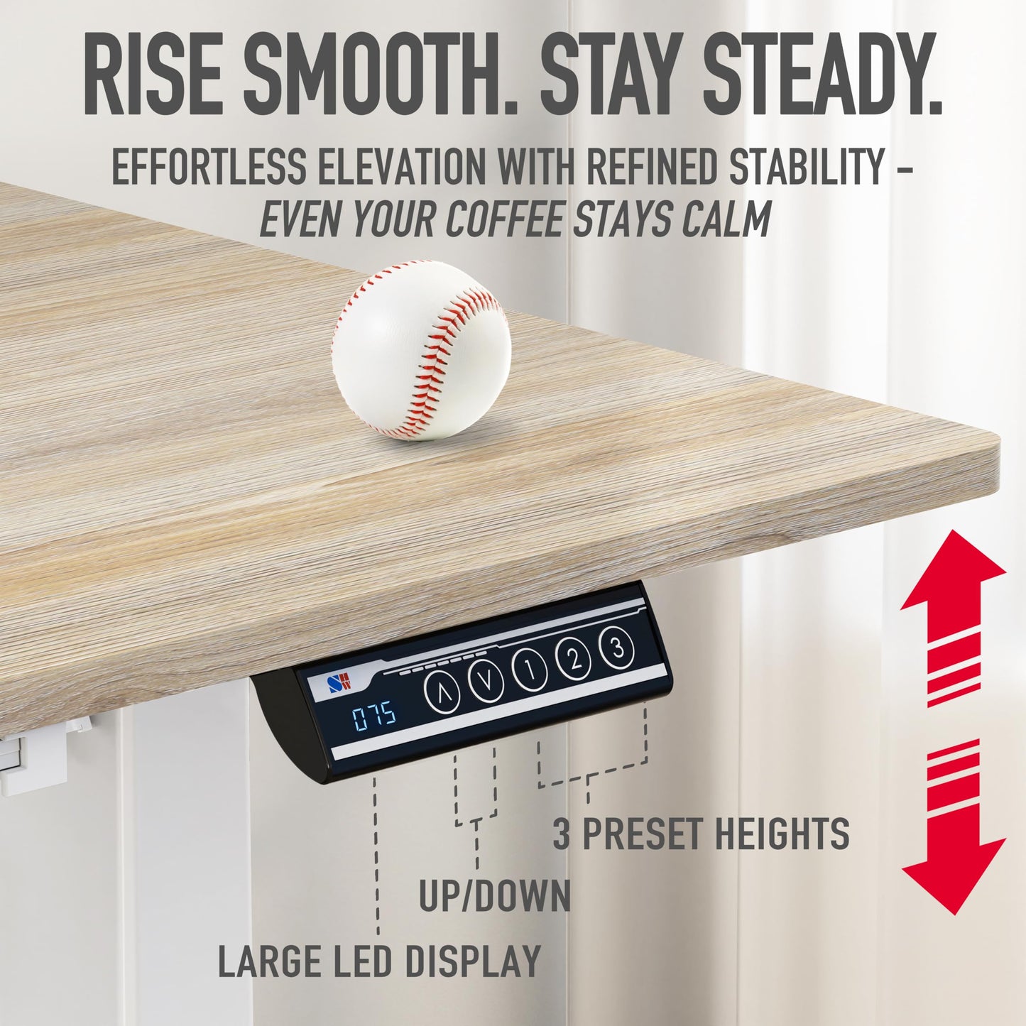 SHW 55 x 28 Inches Electric Height Adjustable Standing Desk with Drawer and Memory Preset, Maple