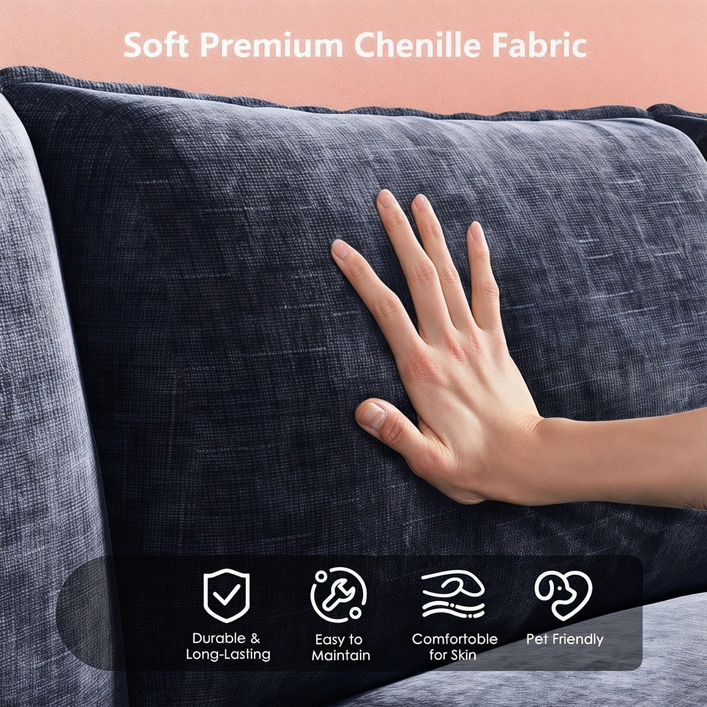 Marsail Modular Sectional Sofa 110.6" U-Shaped Modern Comfy Cloud Couch, 5-Seat Chenille Deep Seat Sofa with Throw Pillow & Movable Ottoman for Living Room, Bedroom and Apartment, Navy Blue