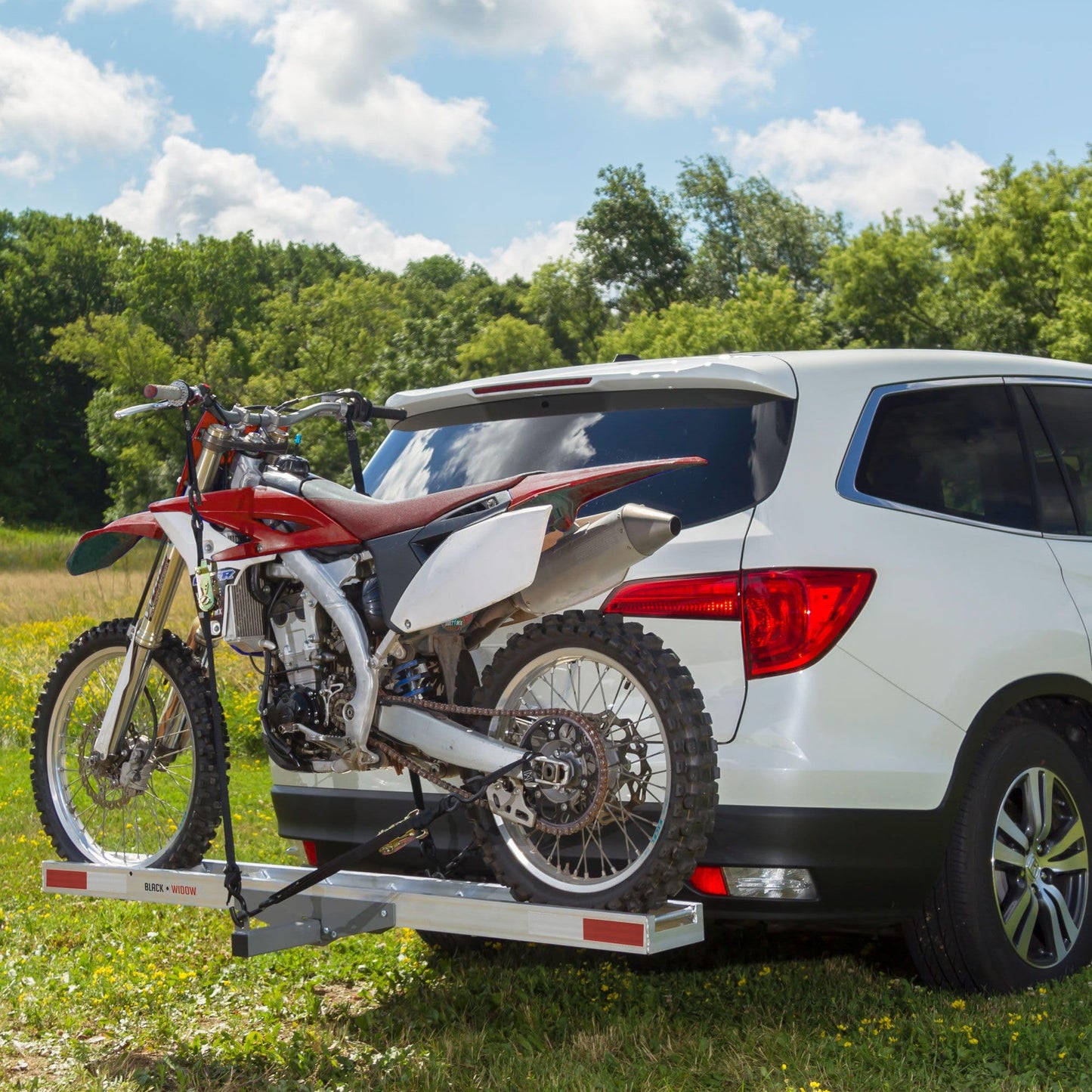 Motorcycle Carrier, 2" Hitch, for Car Truck SUV, Extra-Long 6' Ramp, 400 lb Capacity, Dirt Bike Carrier, Black Widow