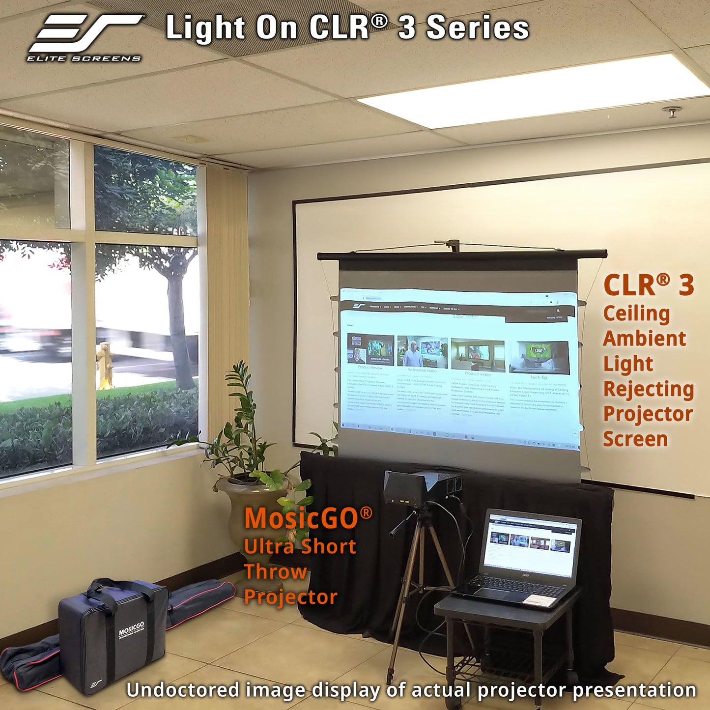 Elite Screens Light On CLR 3, 55" 4:3 Portable Projector Screen with Stand– ALR Ultra Short Throw, Adjustable Indoor Outdoor Pull Up Projection Screen for Home Theater, Office & Classroom, TT55V-CLR3