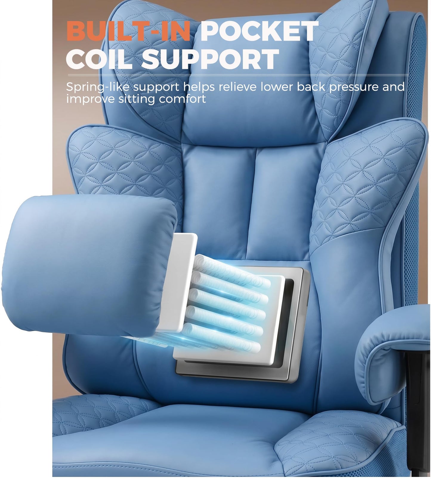 GTPLAYER Big and Tall Office Chair, Wide Ergonomic Gaming Chair with Deluxe Embossing Designed Leather with Foot Rest,150°Reclining Adjustable Soft Armrests Pocket Spring Back Support and Pillow