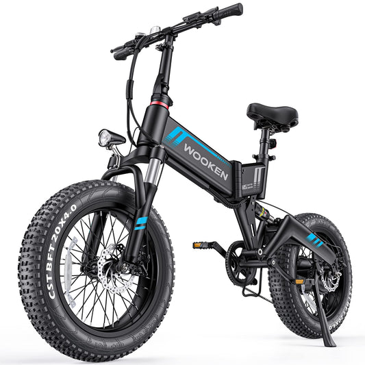 Wooken Folding Electric Bike, 20''X4.0 Fat Tire Electric Bike for Adults,Peak 750W Foldable E Bike with 48V 10Ah Battery,Professional 7 Speed, Full Fuspension, 20MPH Ebike for Mountain Beach Snow