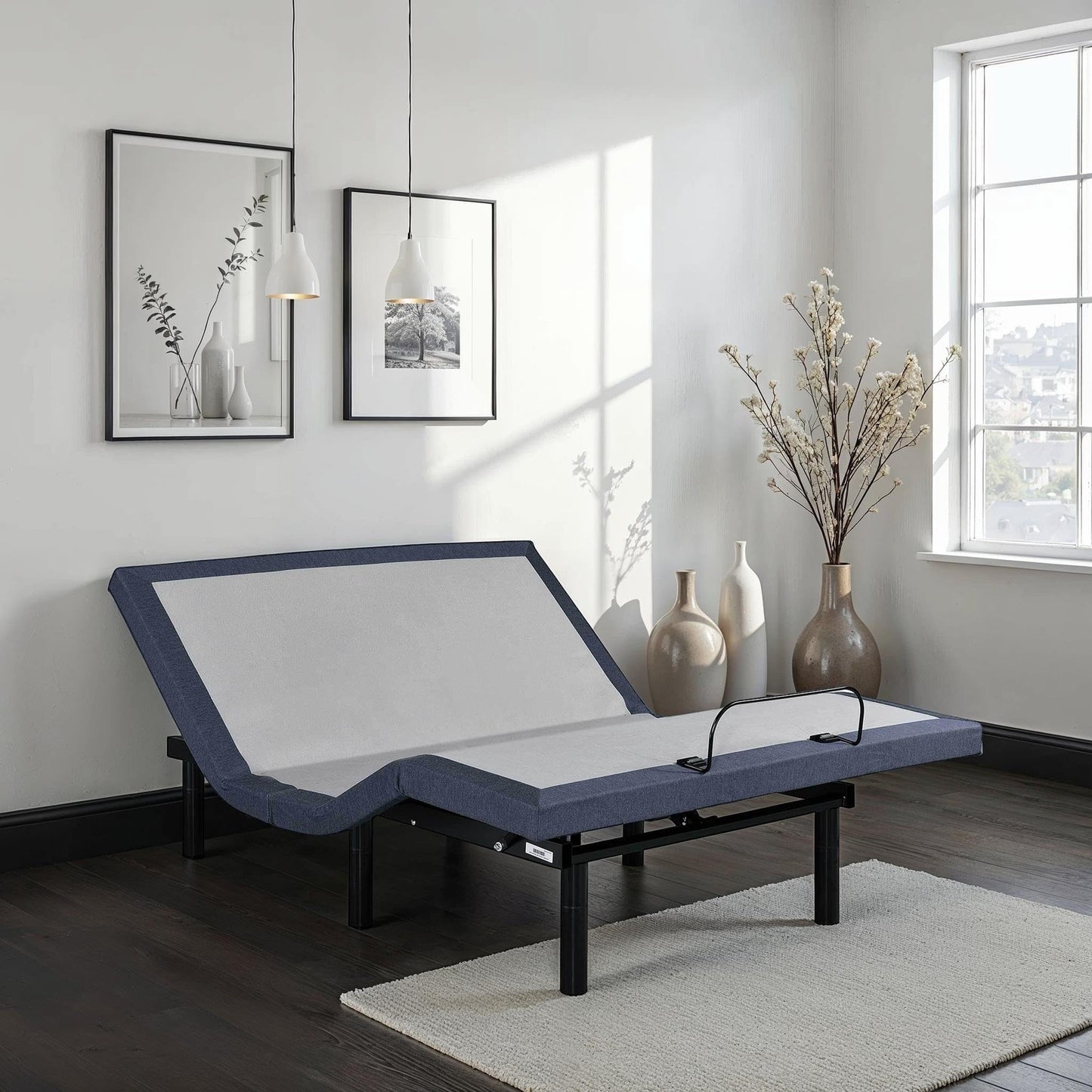King Adjustable Bed Base with Three Vibration Modes and Head and Foot Position Adjustments