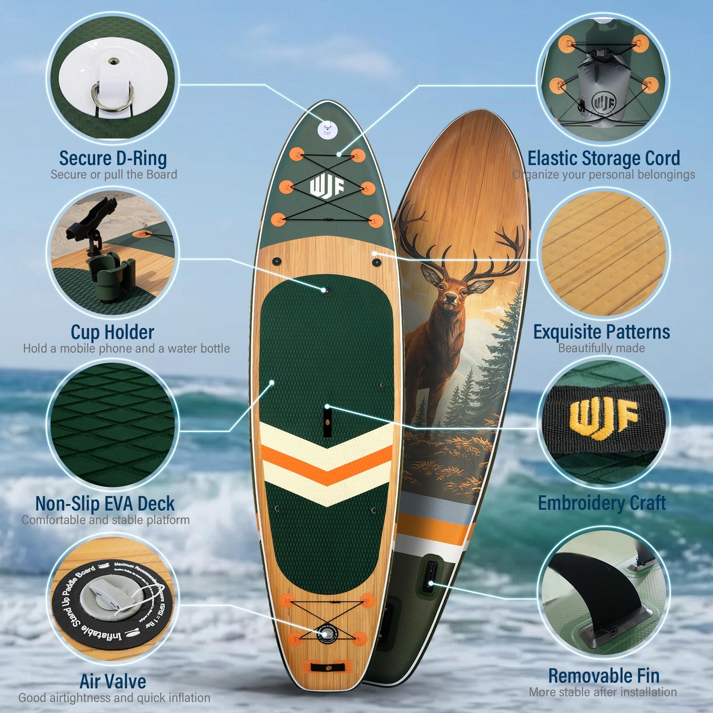Wetarjoyfre Inflatable Paddle Board 11'×33"×6" SUP Board for Adults, 17Lbs Ultra-Light Fishing Paddleboard with 550Lbs Capacity, Non-Slip Deck & Complete Accessories for Youth & Pets