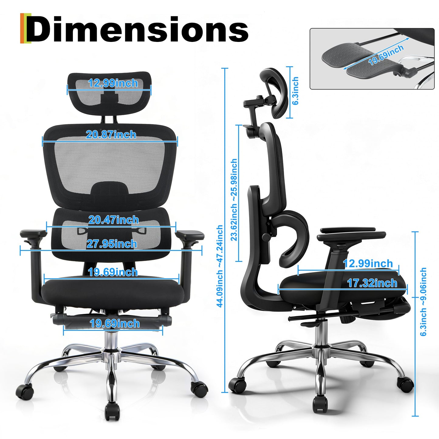 Garvee Ergonomic Mesh Office Chair, Adjustable Lumbar High Back Desk Chair 300lbs, 4D Flip-Up Arms, 3-Level Tilt Backrest, 3D Headrest, PU Wheels, Swivel Rolling Computer Seating for Long Desk Work