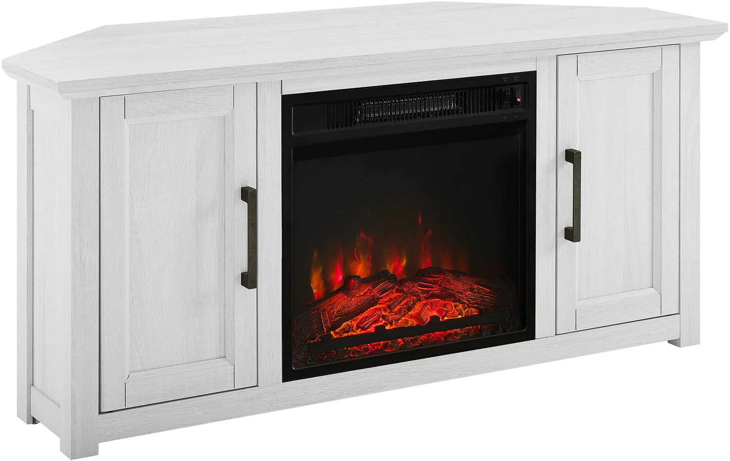 Crosley Furniture Camden Corner Fireplace TV Stand for 50+ inch TVs, Entertainment Center with Storage Shelves, Whitewash