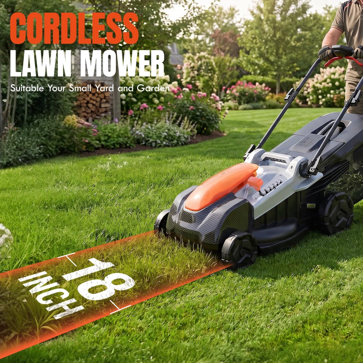 18 Inch Brushless Lawn Mower, 40V Cordless Electric Mower with 6-Position Height Adjustment, Push Mower for Garden Yards, 2×5.0Ah Batteries & Charger Included