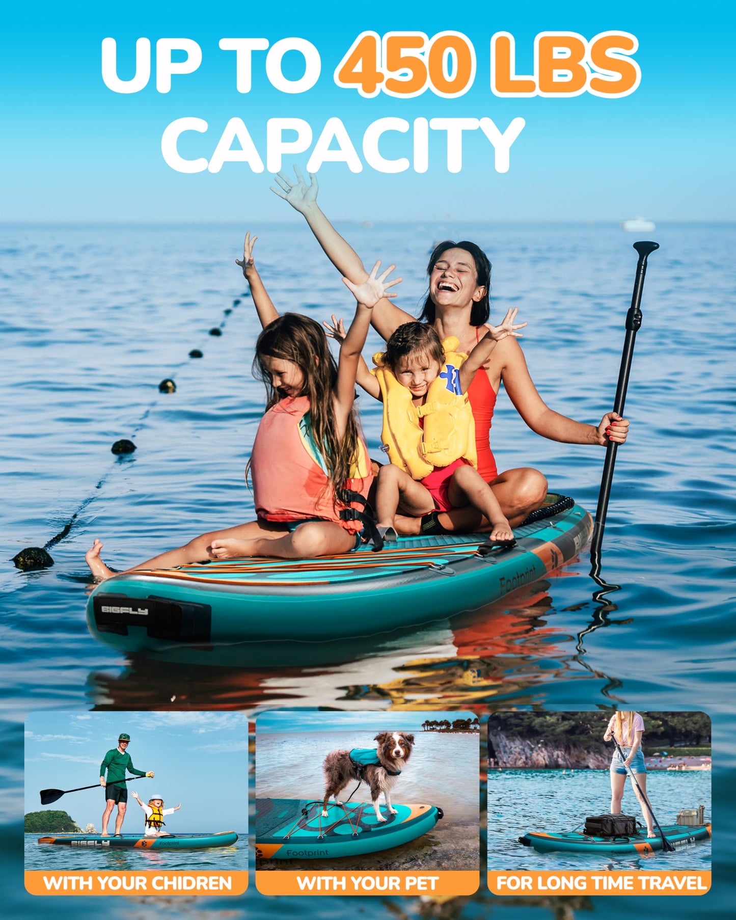 BIGFLY 11'6"x35"x6" Inflatable Stand Up Paddle Boards, Widened SUP Board for Pet Dog Family Board Independently Scratch Resistant Pet pad, Travel Leisure w/Camera Mount