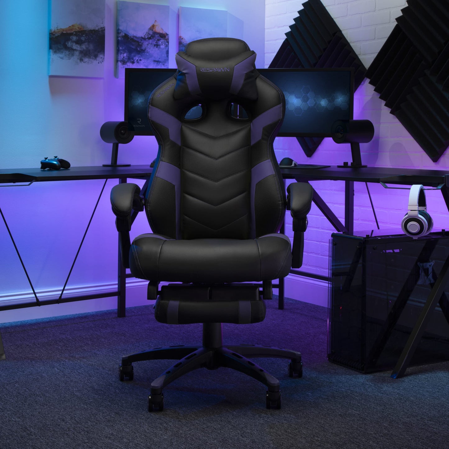 Respawn 110 Pro Ergonomic Gaming Chair with Footrest for Adults - Comfortable Office Gaming Recliner with Lumbar Support and Headrest, Racing Style Video Game Chairs for Computer Gamer - Purple