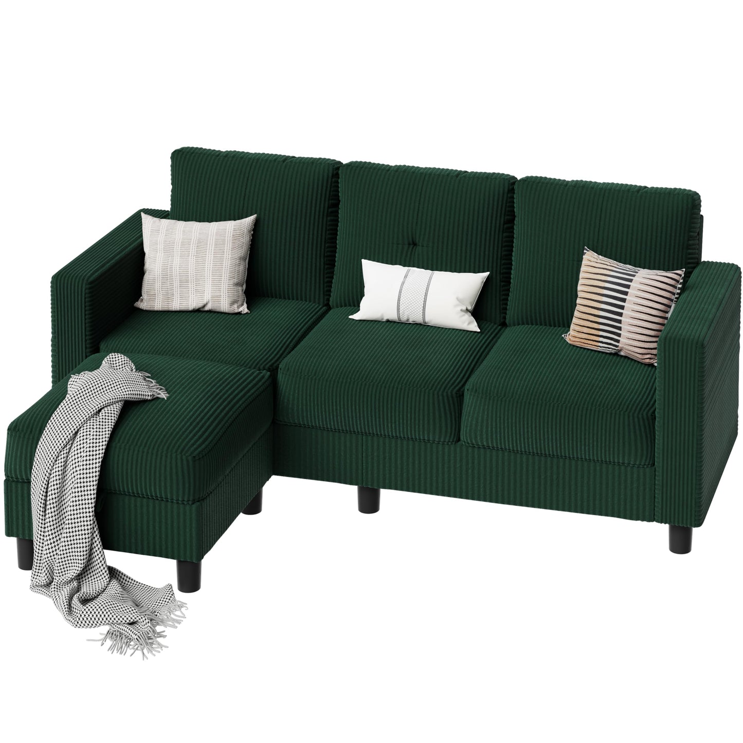 SUNLEI Convertible Sectional Sofa Couch, 3 Seat L-Shaped Sofa with Removable Ottoman Storage, L-Shaped Small Couch for Living Room, Olive Green
