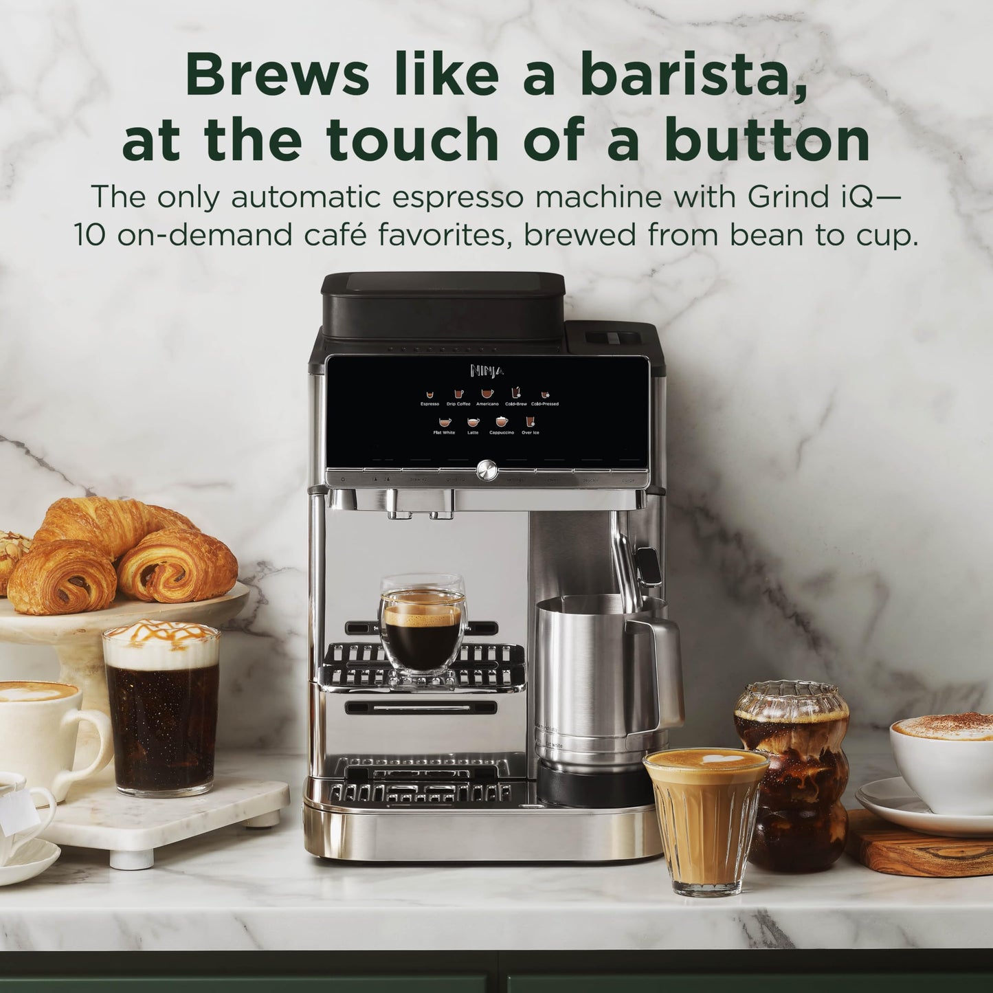 Ninja AutoBarista Fully Automatic Espresso Machine | 10 One Touch Hot & Iced Drink Options, Built-in Coffee Grinder, Milk Frother | Easy Self-Clean | Latte, Cappuccino, Cold Brew – AE1001