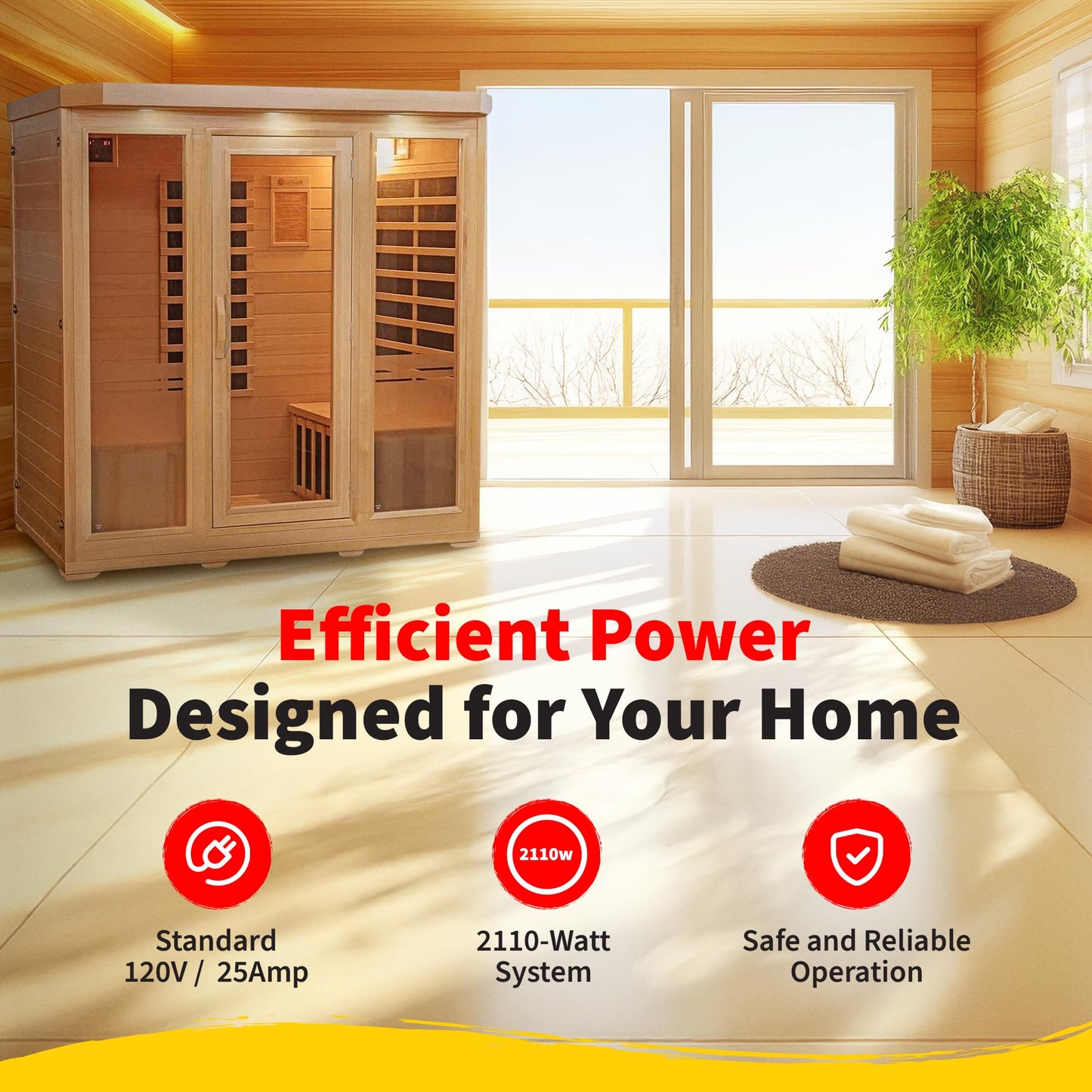 Heat Wave Sonoma 4 Person Infrared Sauna for Home - Thick Hemlock Interior with Chromotherapy Light & 9 Carbon Infrared Heaters for Energy-Efficient, Low EMF Infrared Sauna Relaxation