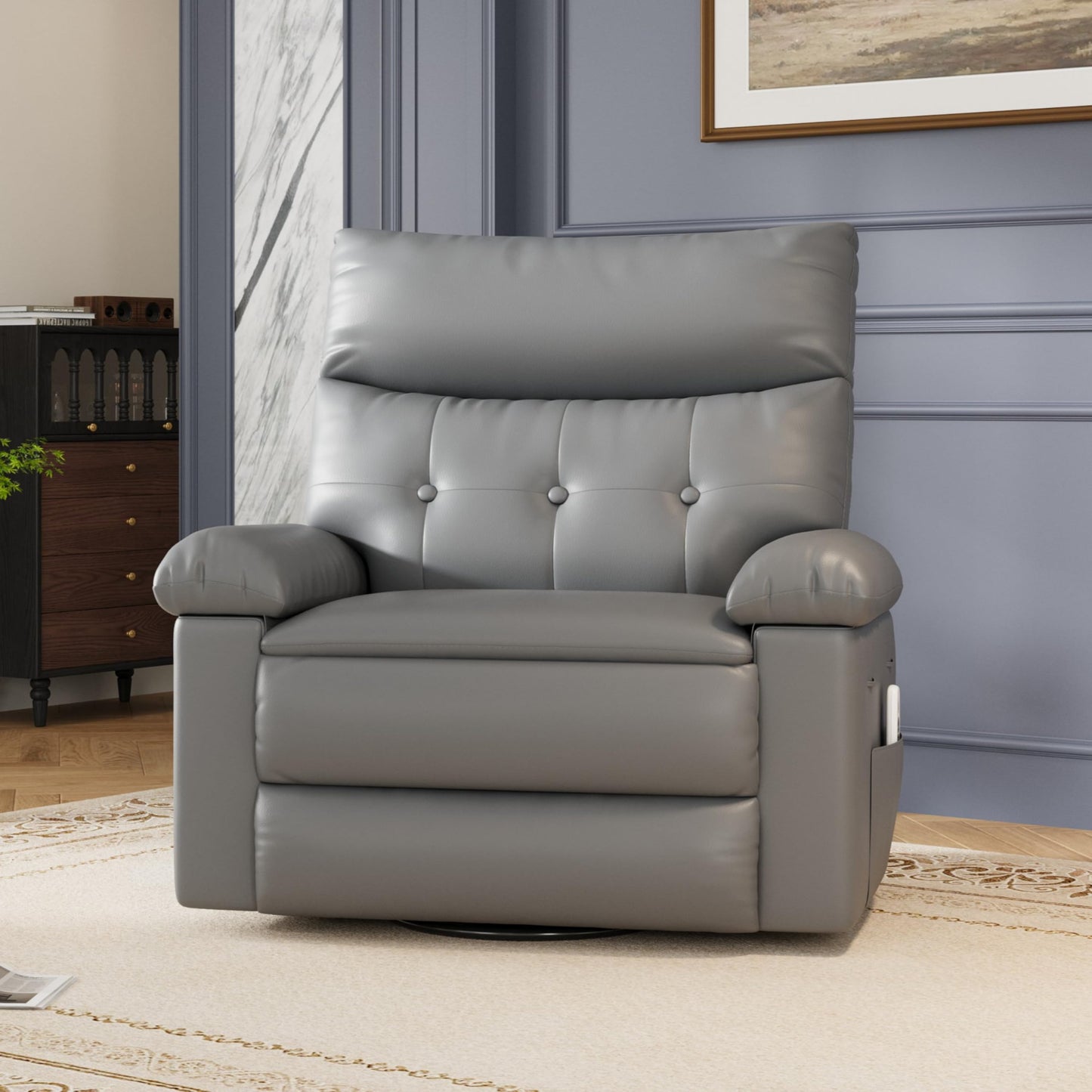 GarveeHome Oversized Recliner Chair, 27" Extra Wide Manual Recliner with Heat and Massage, 400lbs Heavy Duty PU Leather Single Sofa, Large Lazy Chair for Big and Tall Adults, Living Room & Bedroom