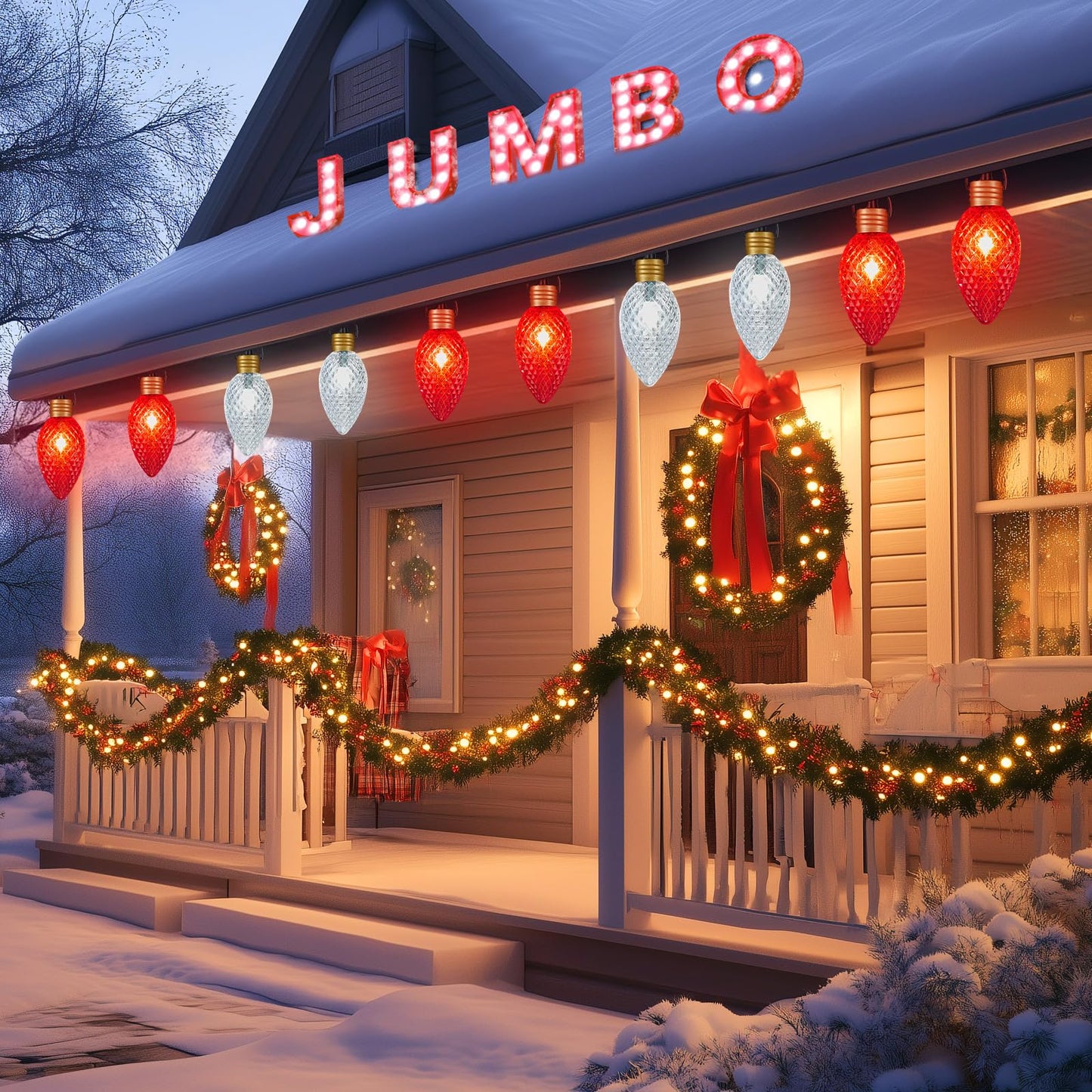 Minetom Christmas String Lights, 11ft Jumbo C9 Outdoor Decorations, 2 Pack, Red & Cool White, Waterproof, Model GY-C-50.6-U-B1
