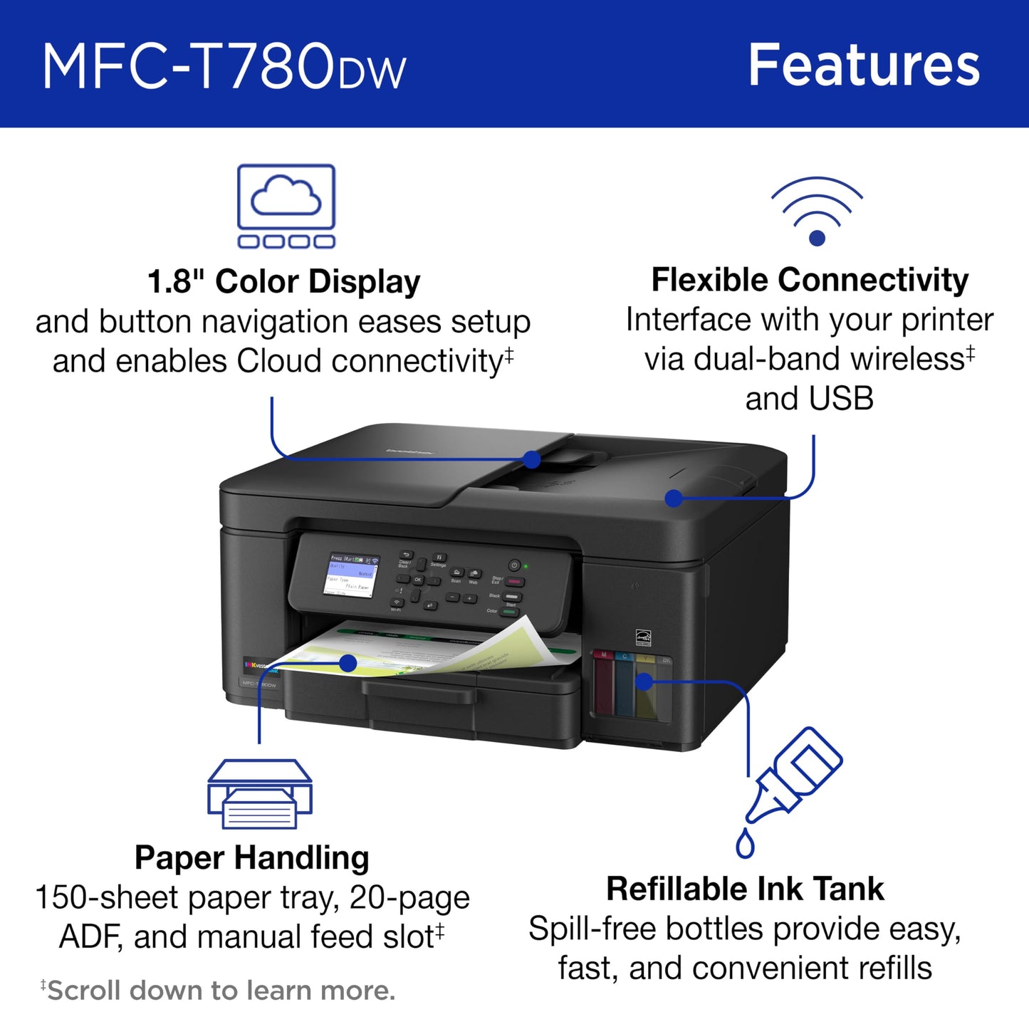 Brother INKvestment Tank 780 Wireless Color Inkjet All-in-One Printer with Duplex Printing | Includes up to 3 Years of Ink in-Box(1) and a 3-Year Limited Warranty(2) (MFC-T780DW)
