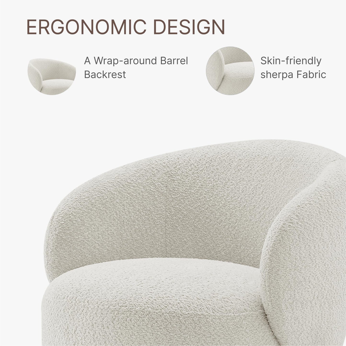 KISLOT Swivel Accent Chair Round Barrel Armchair Upholstered Performance Fabric for Living Room Bedroom Reading Waitingroom,1 PCS,Cream