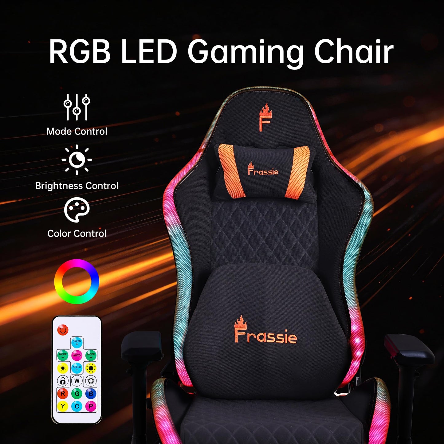 Frassie RGB Gaming Chair with Footrest and LED Lights, High Back Reclining Video Game Chair Ergonomic Computer Gamer Chair with Lumbar Support
