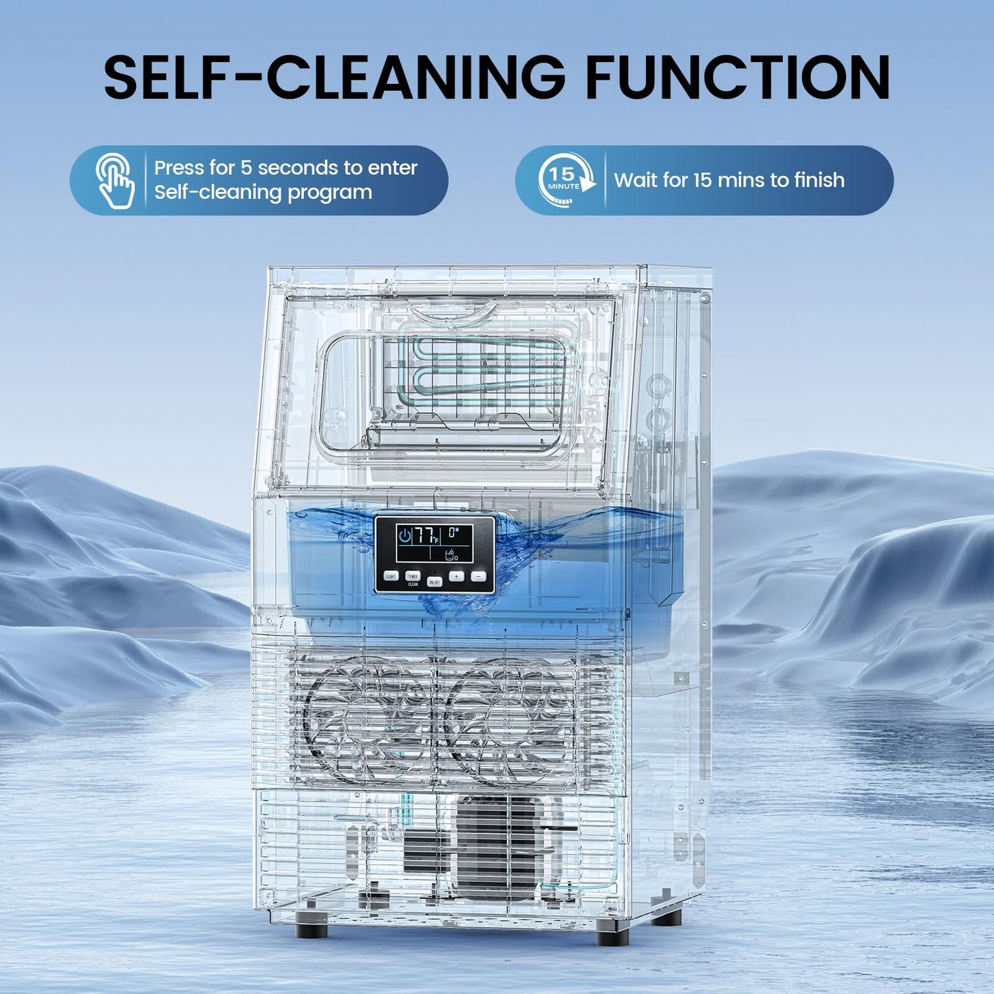 COWSAR Commercial Ice Maker Machine, 67Lbs/24H Stainless Steel Undercounter Ice Maker with 8Lbs Storage Capacity, Self-Cleaning Freestanding Ice Machine for Home, Bar, Restaurant, Office, Outdoor