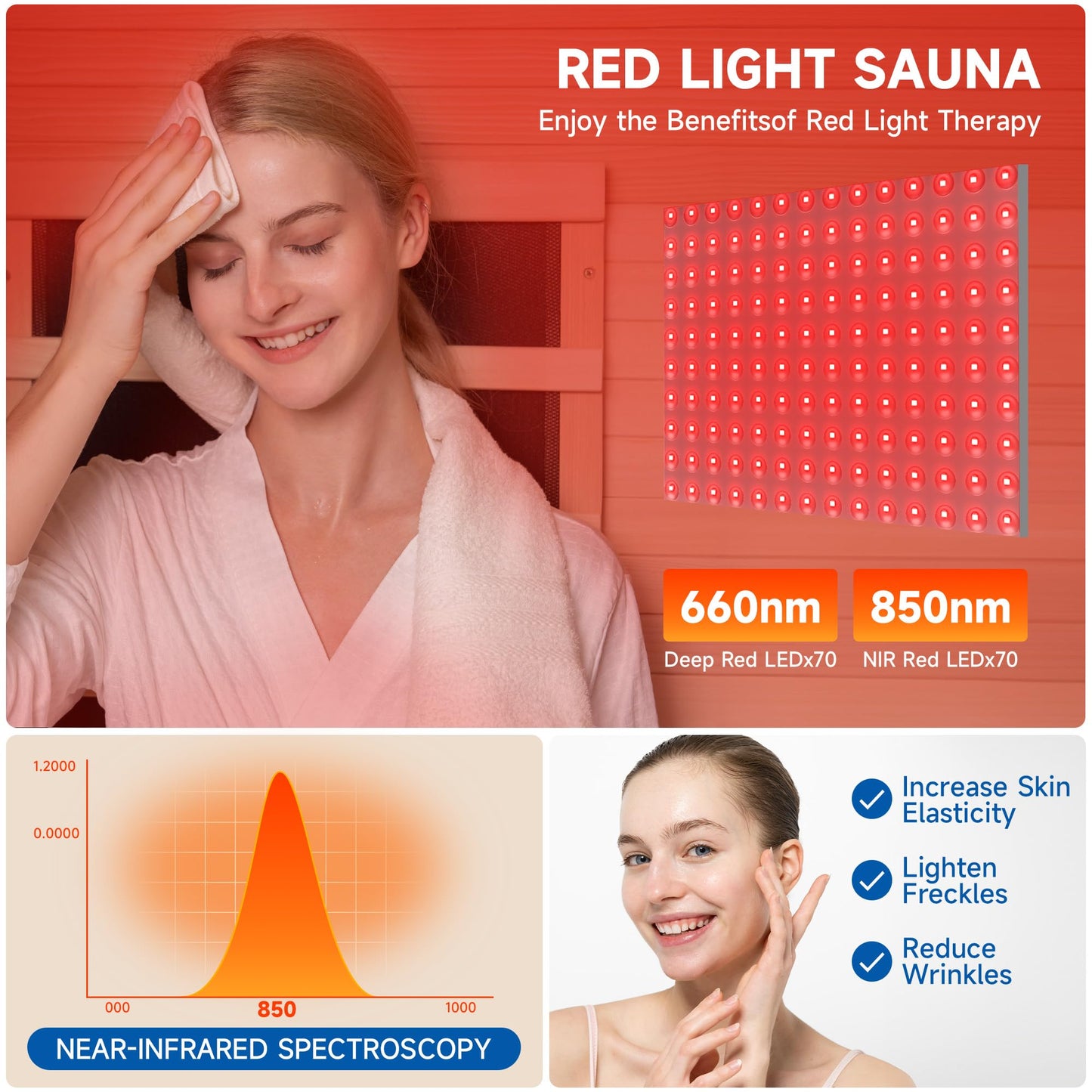RESTISLAND Full Spectrum Infrared Sauna, 1 Person Home Infrared Sauna with Red Light Therapy, Indoor Canadian Hemlock Wood Dry Saunas Room,1178w/120v, Foot Warmer, 7 Heating Panels, Bluetooth Speakers