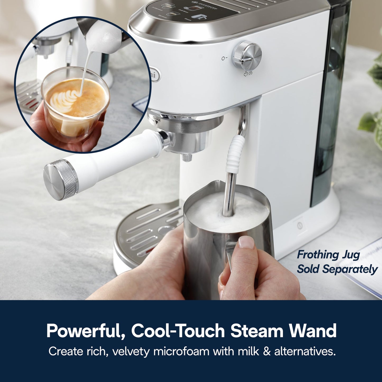 De'Longhi Dedica Duo Compact Espresso Machine - Cold Brew Coffee Maker with Milk Frother Wand- for Espresso, Hot & Iced Coffee, Cappuccinos, Lattes & Home Barista Brewing, Vanilla