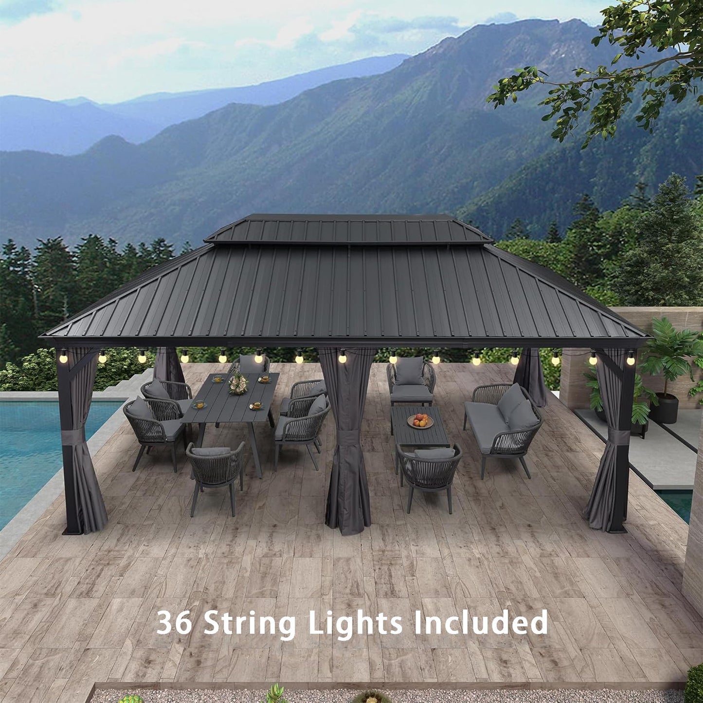 PURPLE LEAF 12' X 20' Large Gazebo Aluminum Galvanized Steel Double Roof for Patio Lawn and Garden Outdoor Gazebo Grey