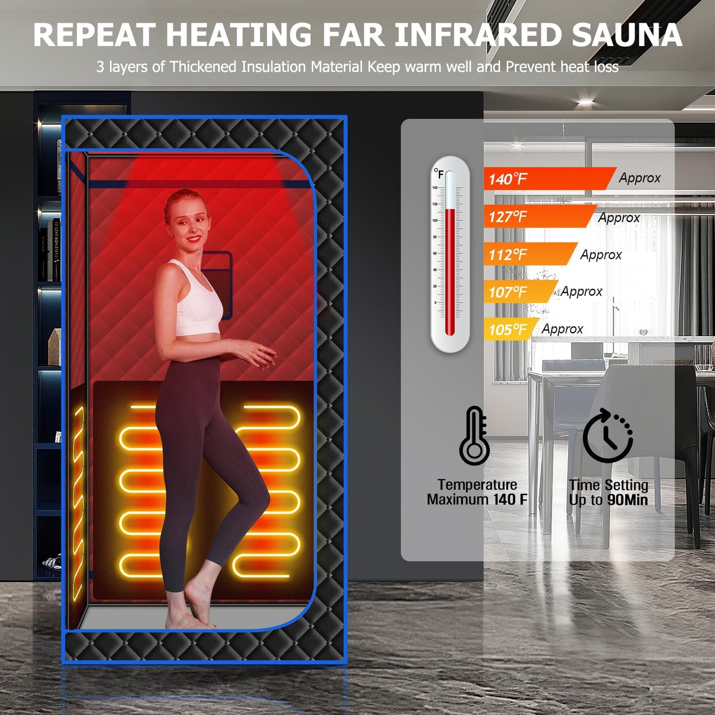 Portable Full Size Infrared Sauna for Home| One Person Spa Tent with Red Light| Personal Indoor Saunas with 660nm Red Light Therapy Lamp| Separate Heating Foot Pad and Reinforced Chair for Relaxation