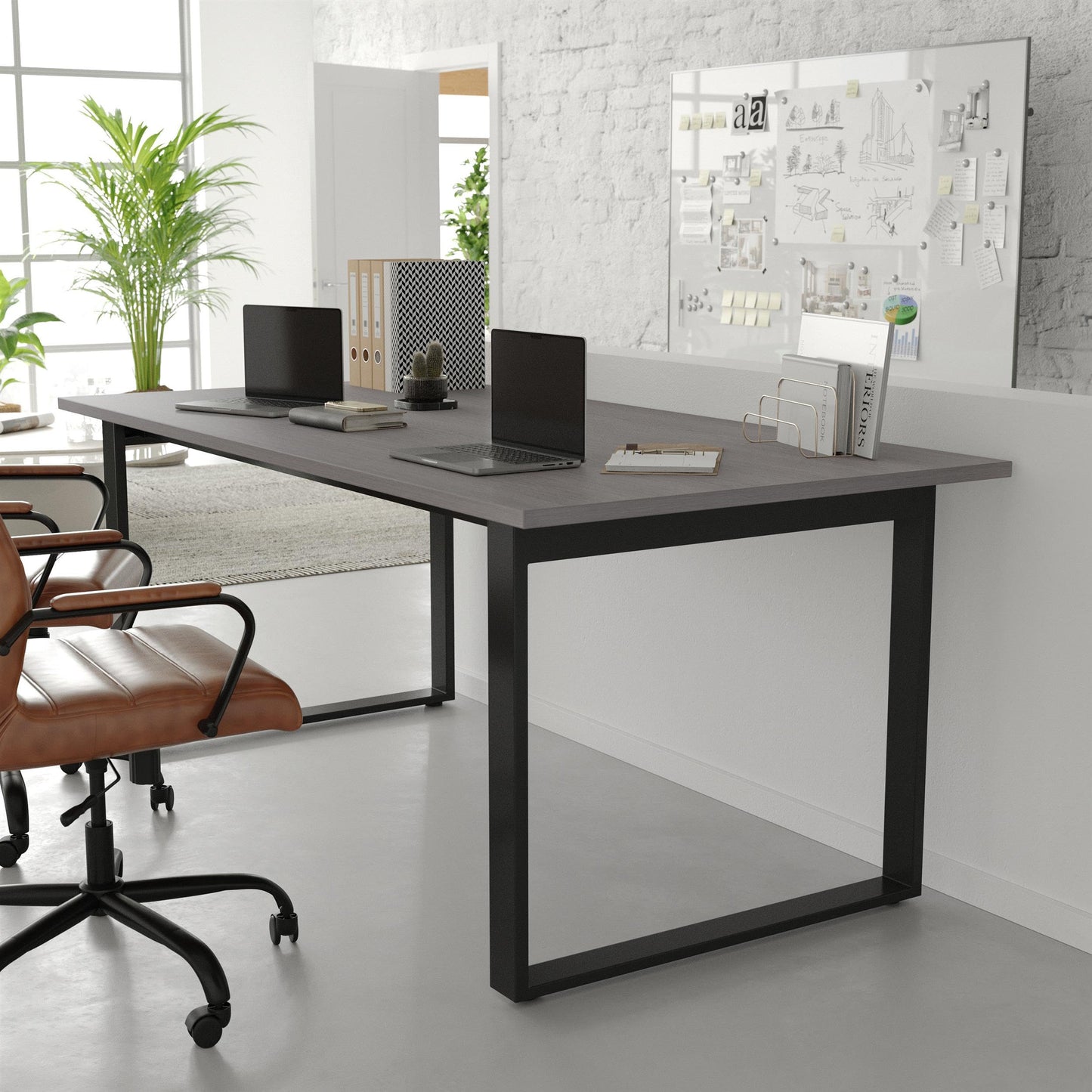 Flash Furniture Redmond Conference Table with U-Frame Base, Commercial Water and Scratch Resistant Laminate Finish, PVC Edge, Heavy Duty Steel Frame, 72x36, Gray Oak