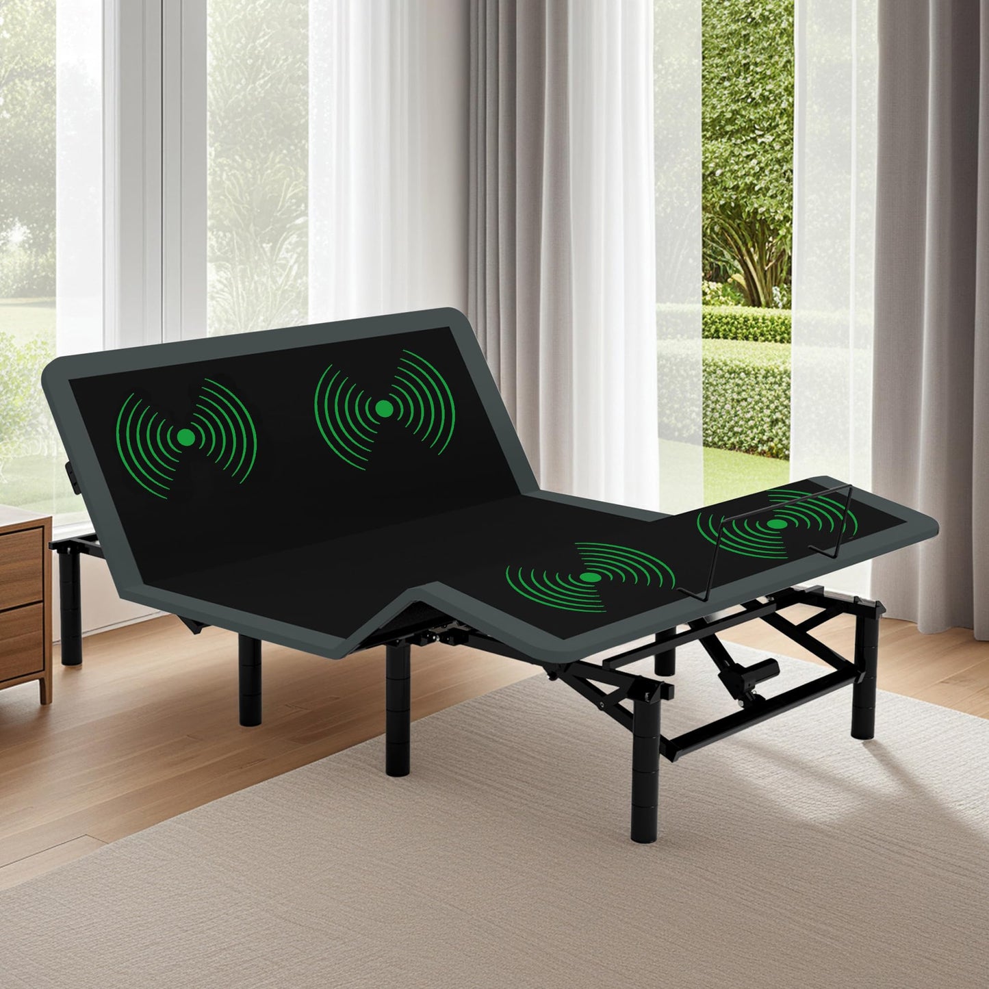 GM Ultra Queen Adjustable Bed Frame with Massage, Electric Bed Base with Head & Foot Incline, Wireless Remote, USB-A & USB-C Ports, LED Under-Bed Night Light, Height Adjustable Legs, Easy Assembly