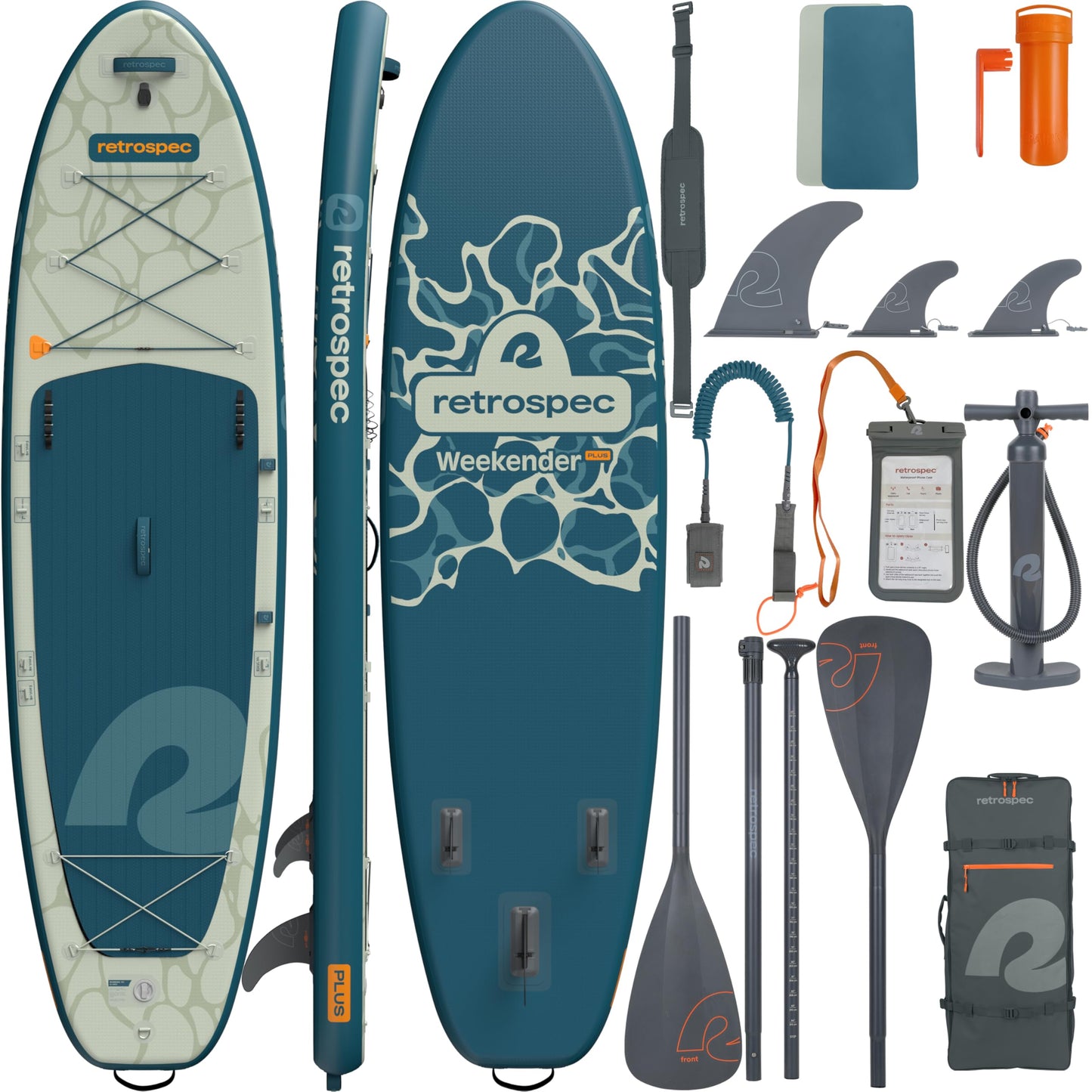 Retrospec Weekender Plus 10'6" Inflatable Paddle Board - Lake Essentials iSUP Bundle with Carrying Case, Adjustable Paddle, Pump & Fins - Stable Double-Layer PVC Design for All Skill Levels