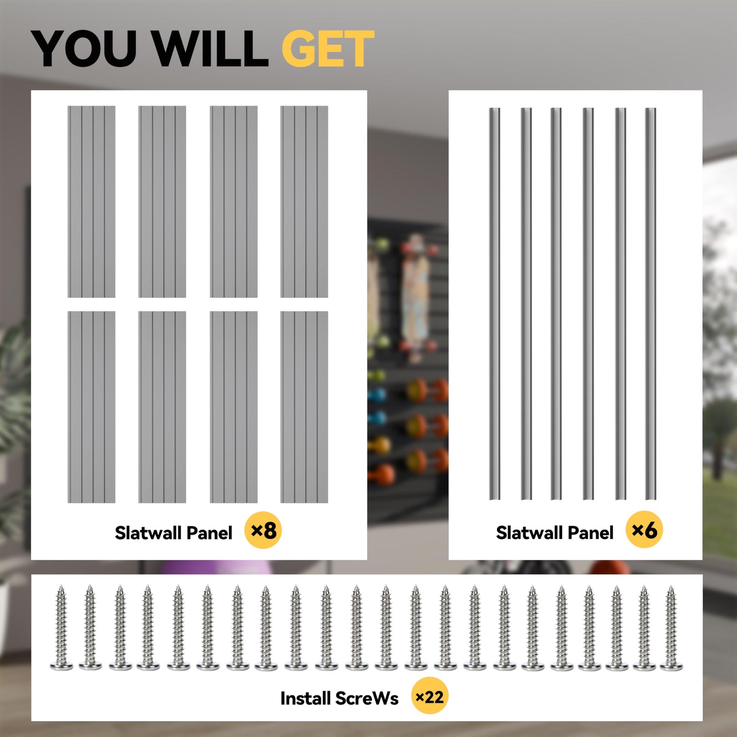 RORA Slat Wall, 4x8 ft Slatwall Panel, Grey Garage SlatWall Storage Systems