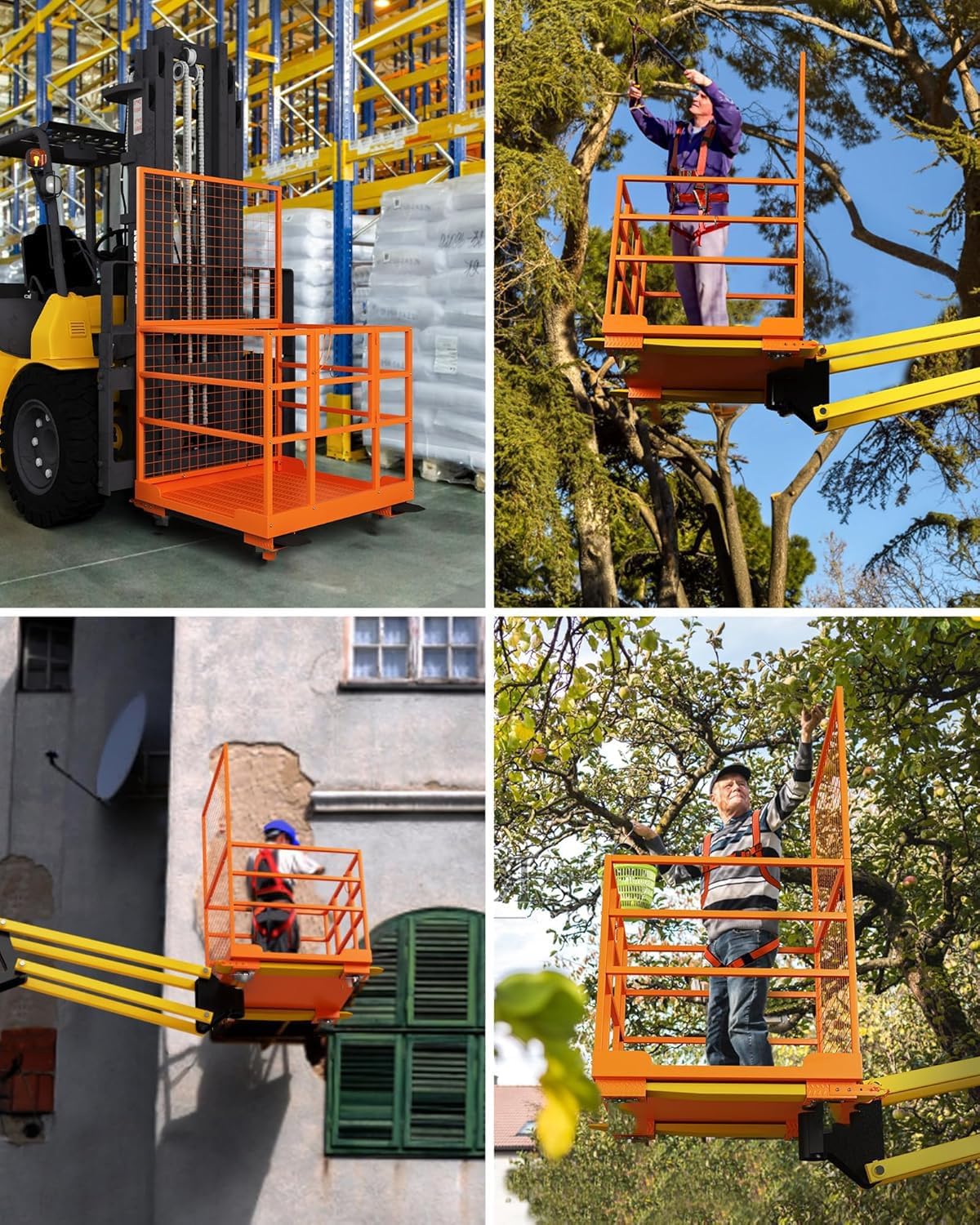 43x45 in Forklift Safety Cage Man Basket, 1800 LB Capacity, Heavy Duty Steel Forklift Work Platform with Railing & Wheels for Warehouse Factory Maintenance, Orange